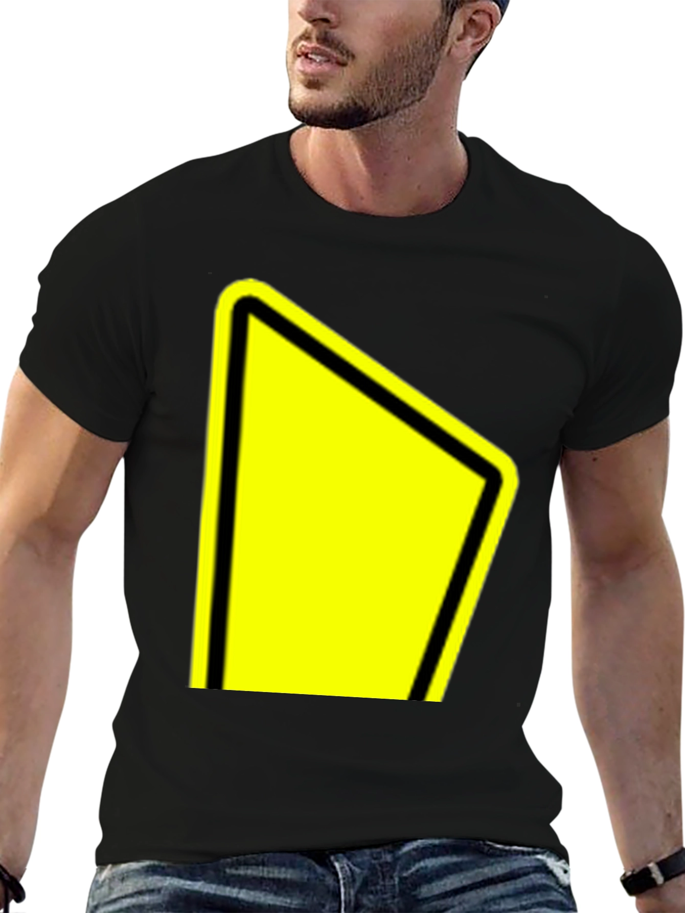 Black Tee with Yellow Yield Sign Graphic