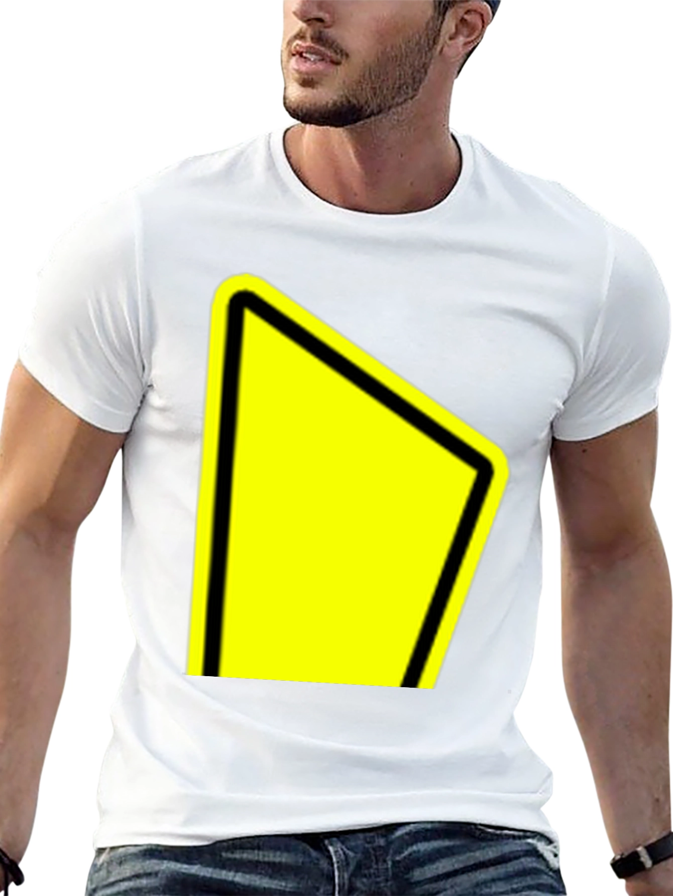 Black Tee with Yellow Yield Sign Graphic