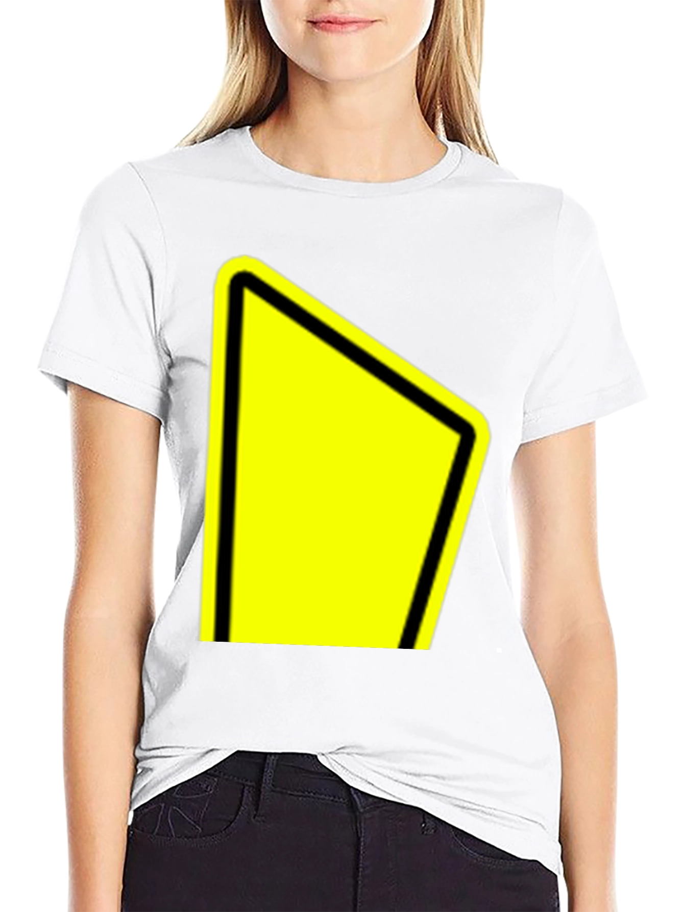 Black Tee with Yellow Yield Sign Graphic