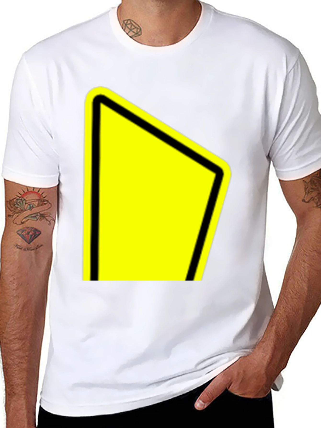Black Tee with Yellow Yield Sign Graphic