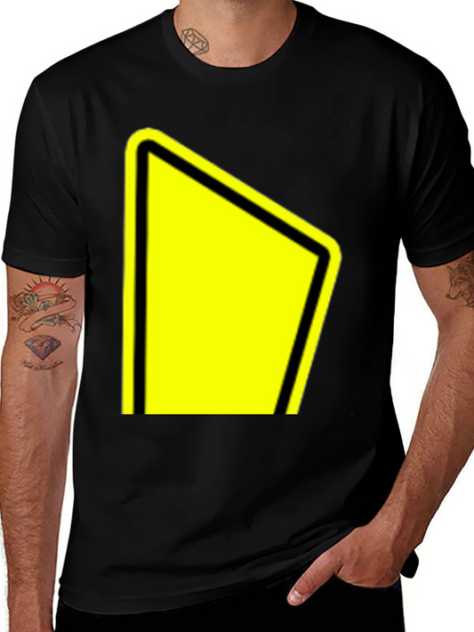 Black Tee with Yellow Yield Sign Graphic