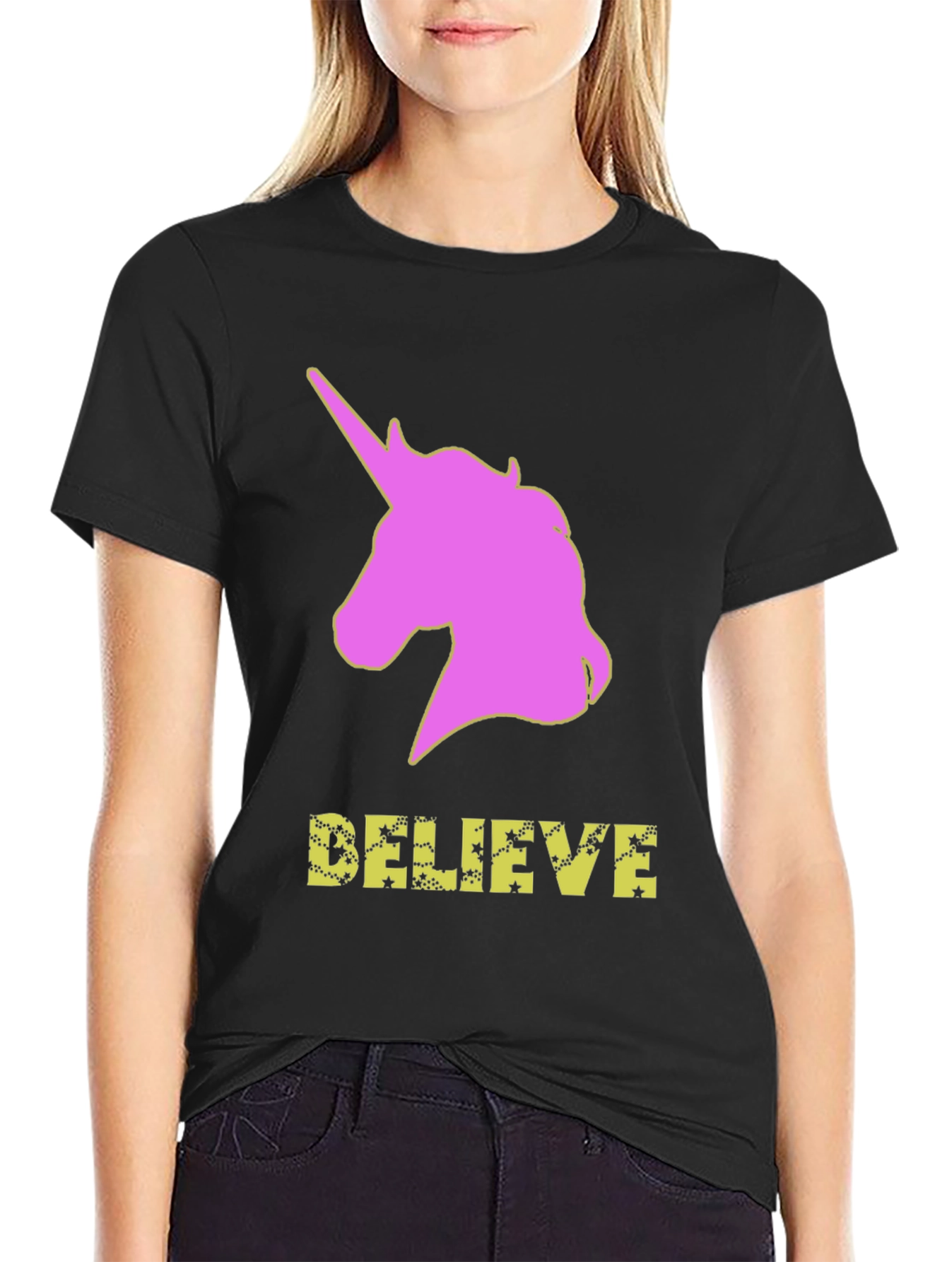 Unicorn Believe Graphic Tee - Black
