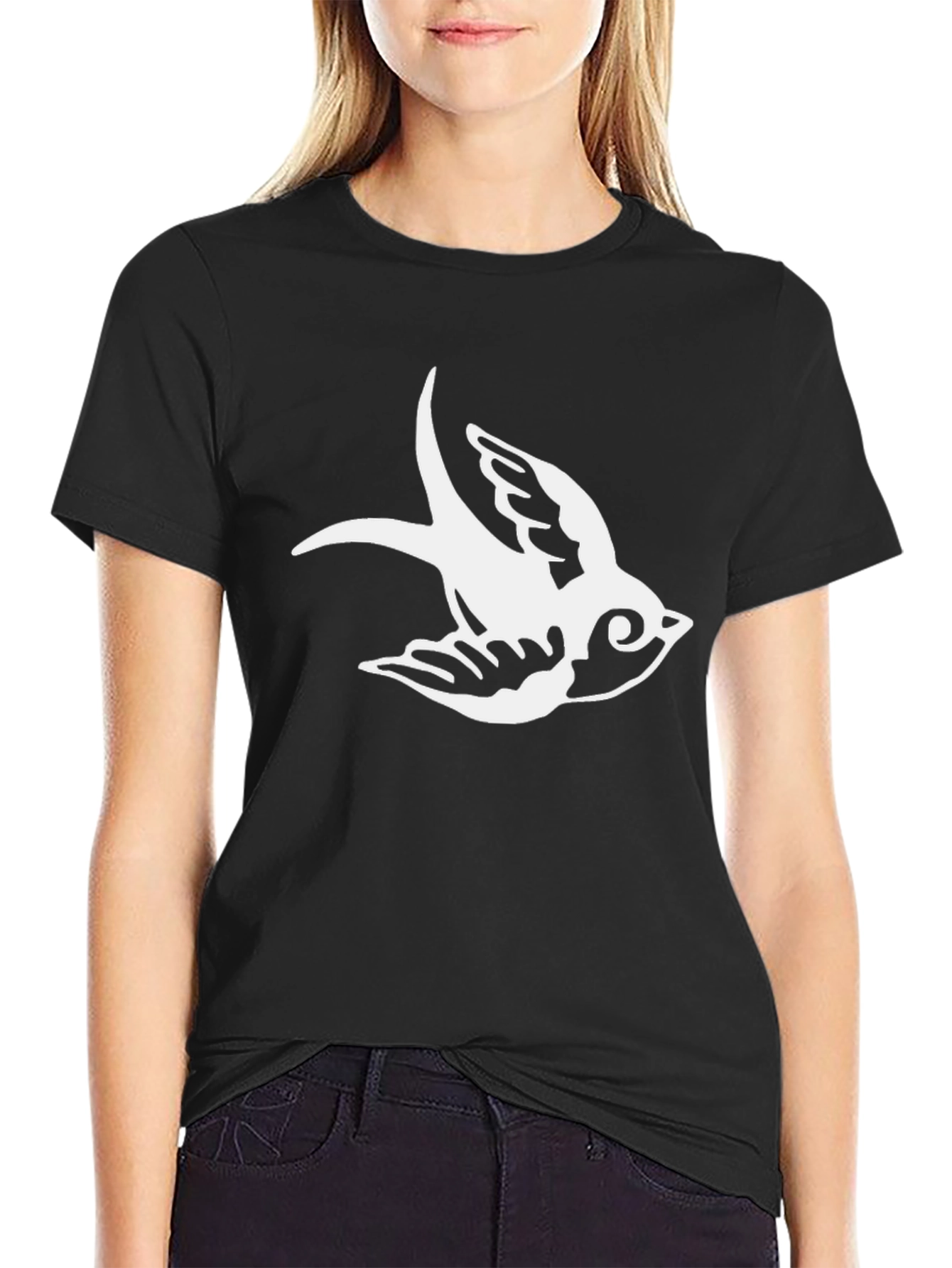 Black T-Shirt with Sparrow Graphic