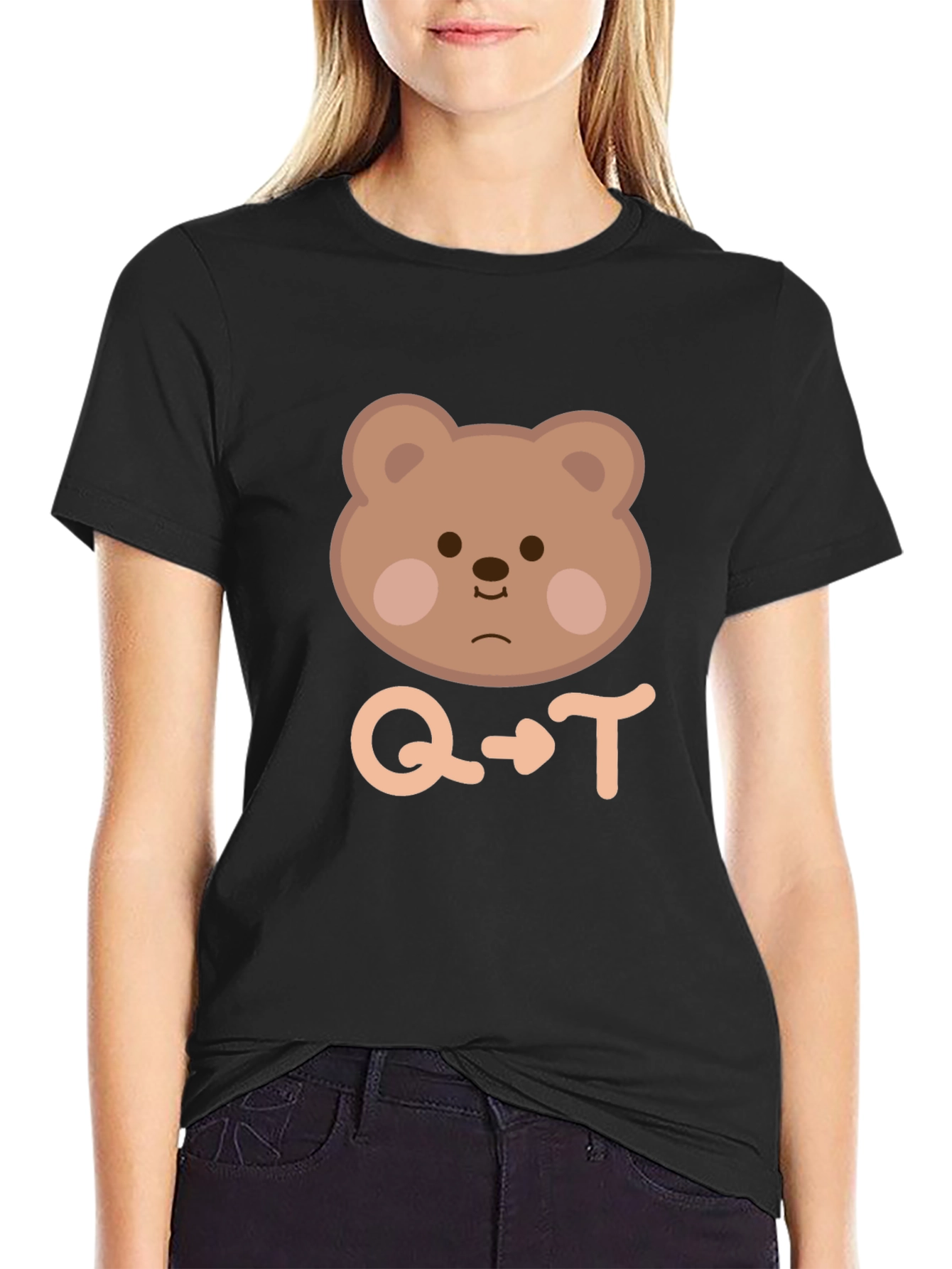Cute Bear Q to T Black T-Shirt
