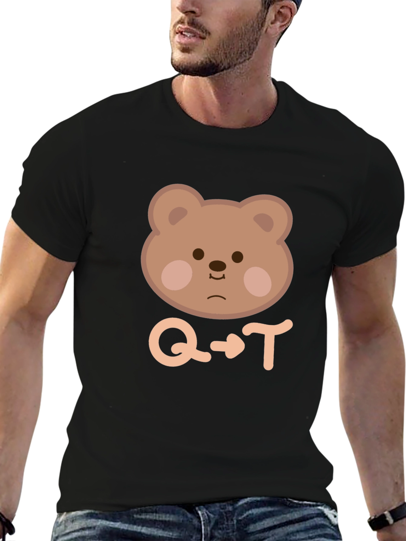 Cute Bear Q to T Black T-Shirt