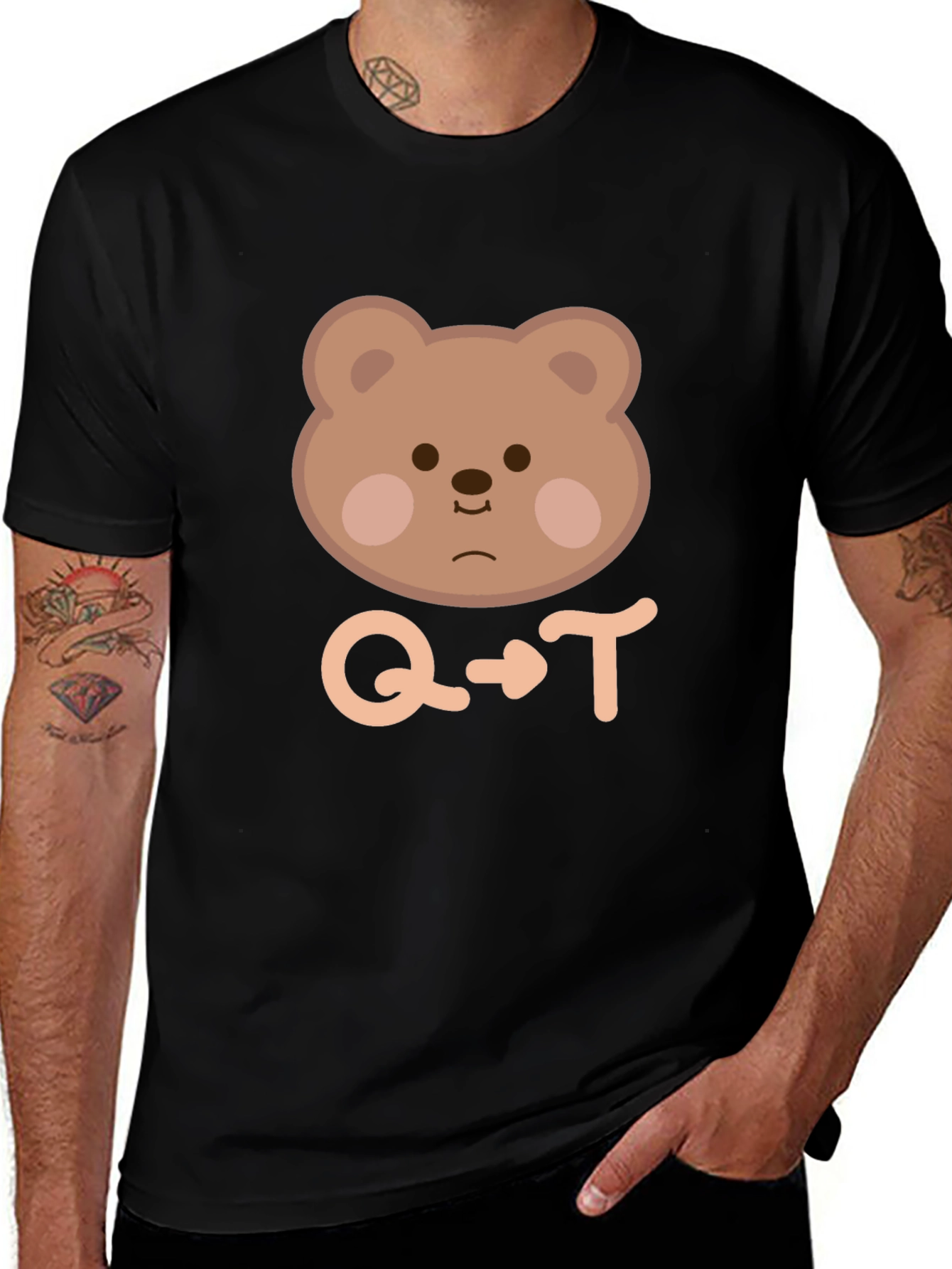 Cute Bear Q to T Black T-Shirt