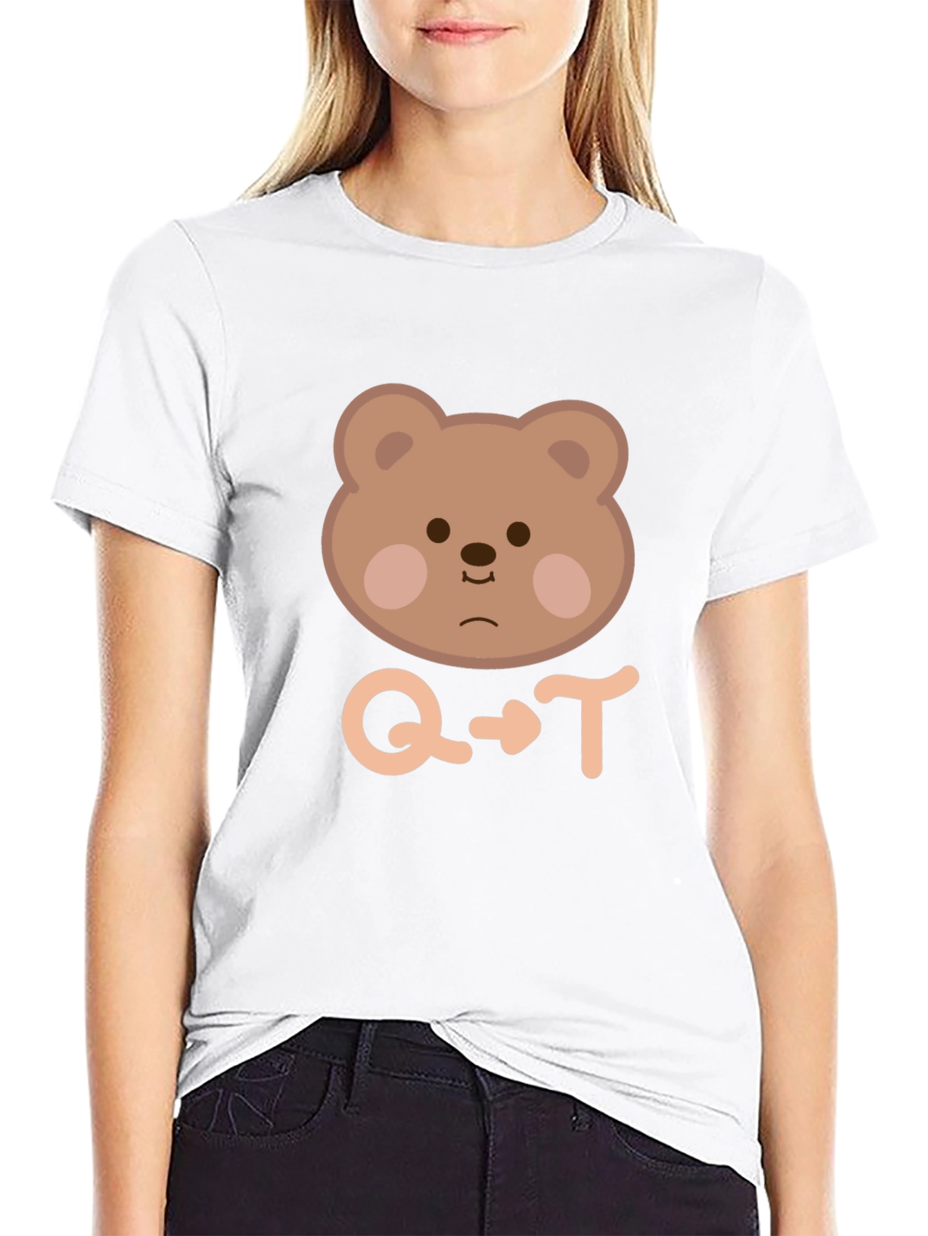 Cute Bear Q to T Black T-Shirt