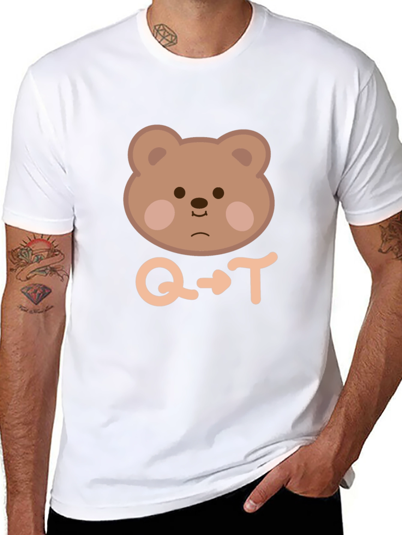 Cute Bear Q to T Black T-Shirt