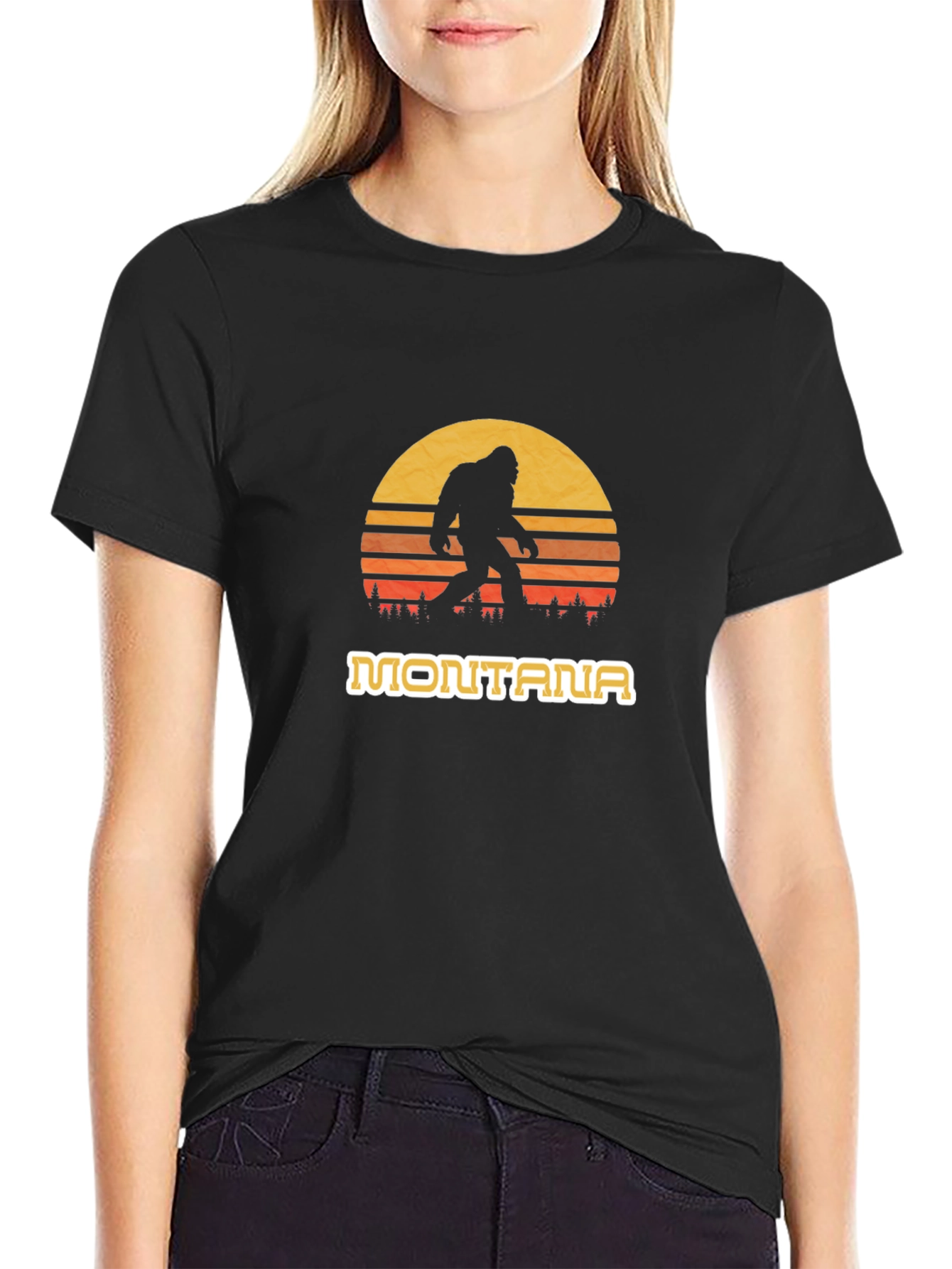Montana Bigfoot Sunset Graphic Tee - Black