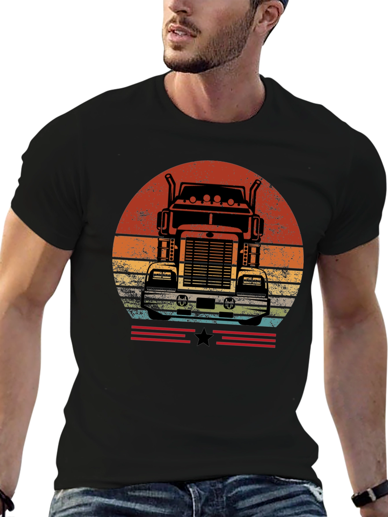 Retro Trucker Sunset T-Shirt - Classic Design