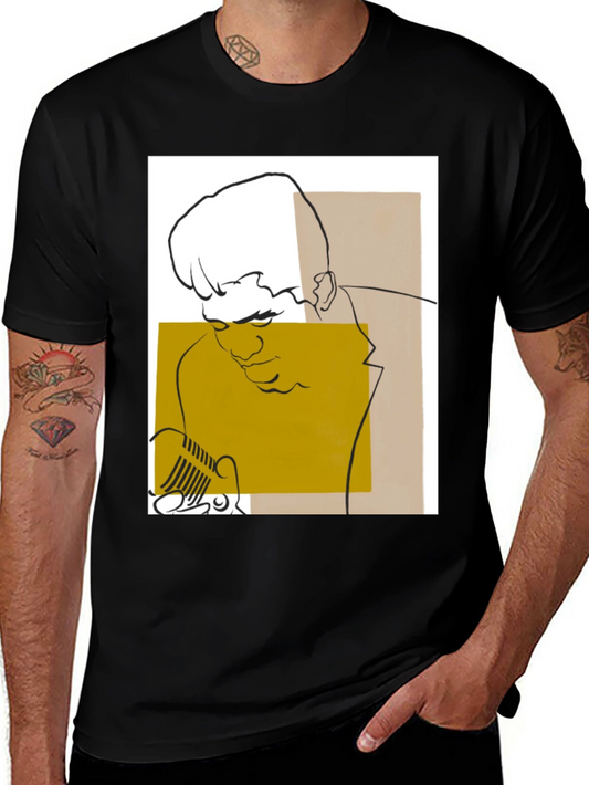 Abstract Singer Graphic Tee - Black Cotton T-Shirt