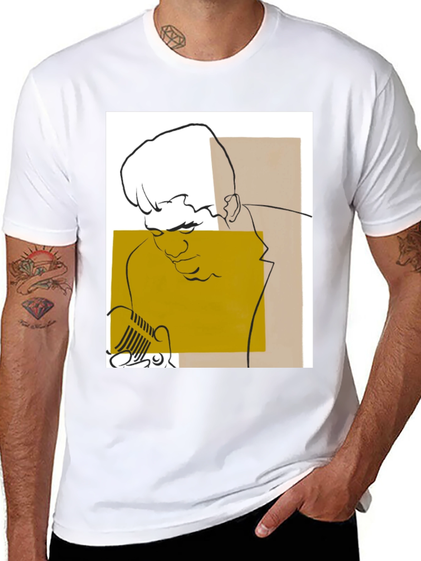 Abstract Singer Graphic Tee - Black Cotton T-Shirt