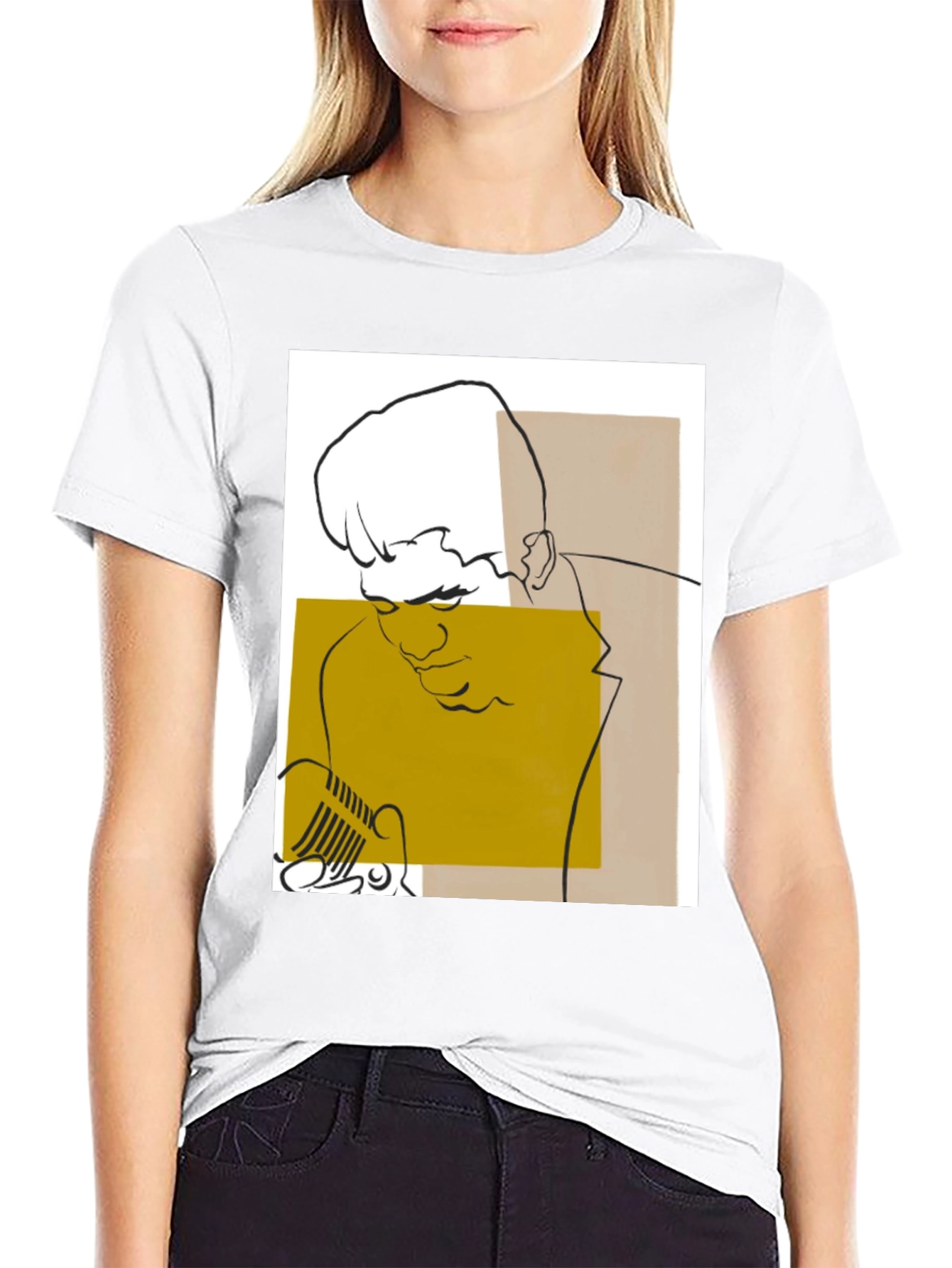 Abstract Singer Graphic Tee - Black Cotton T-Shirt
