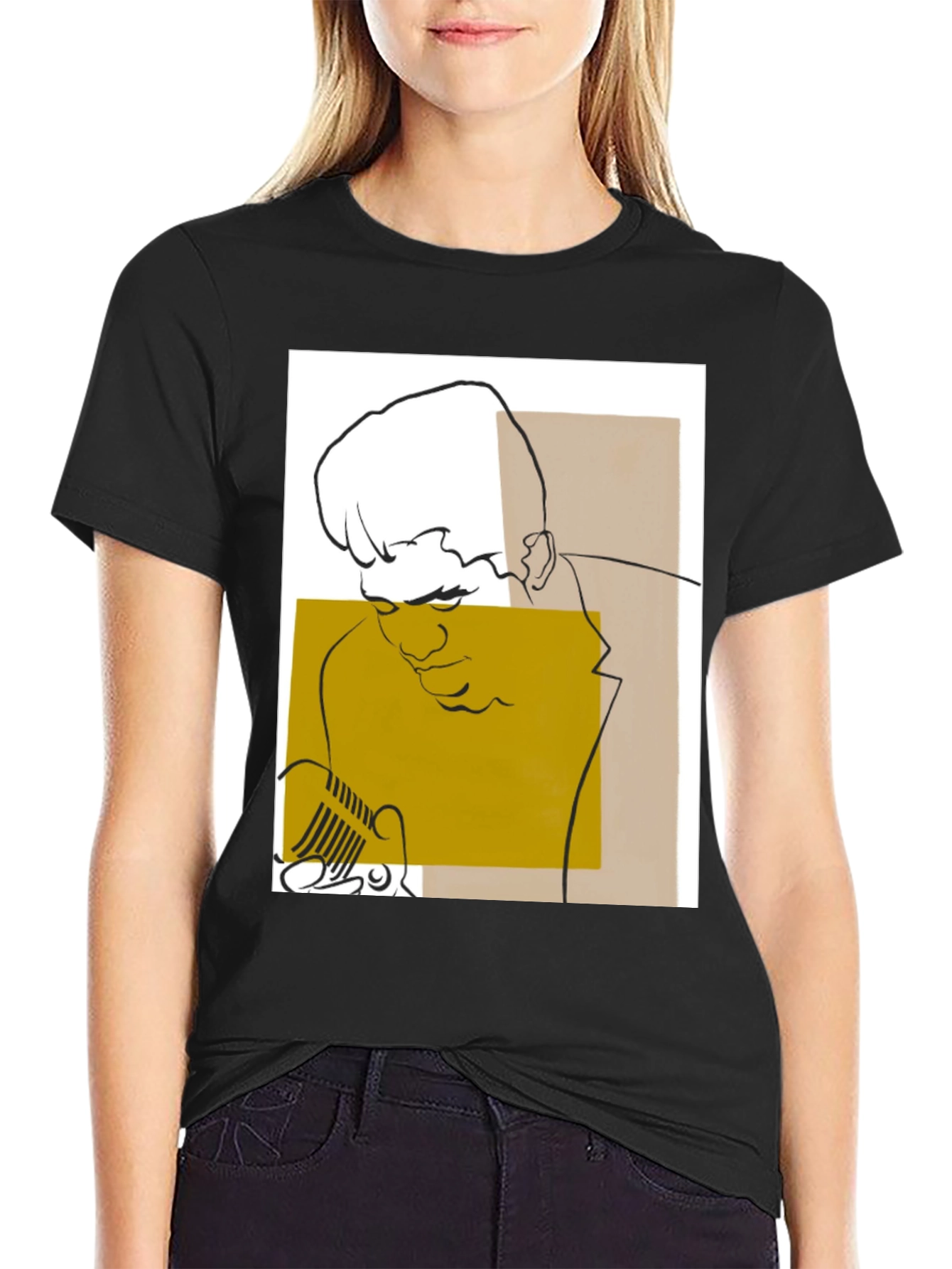 Abstract Singer Graphic Tee - Black Cotton T-Shirt