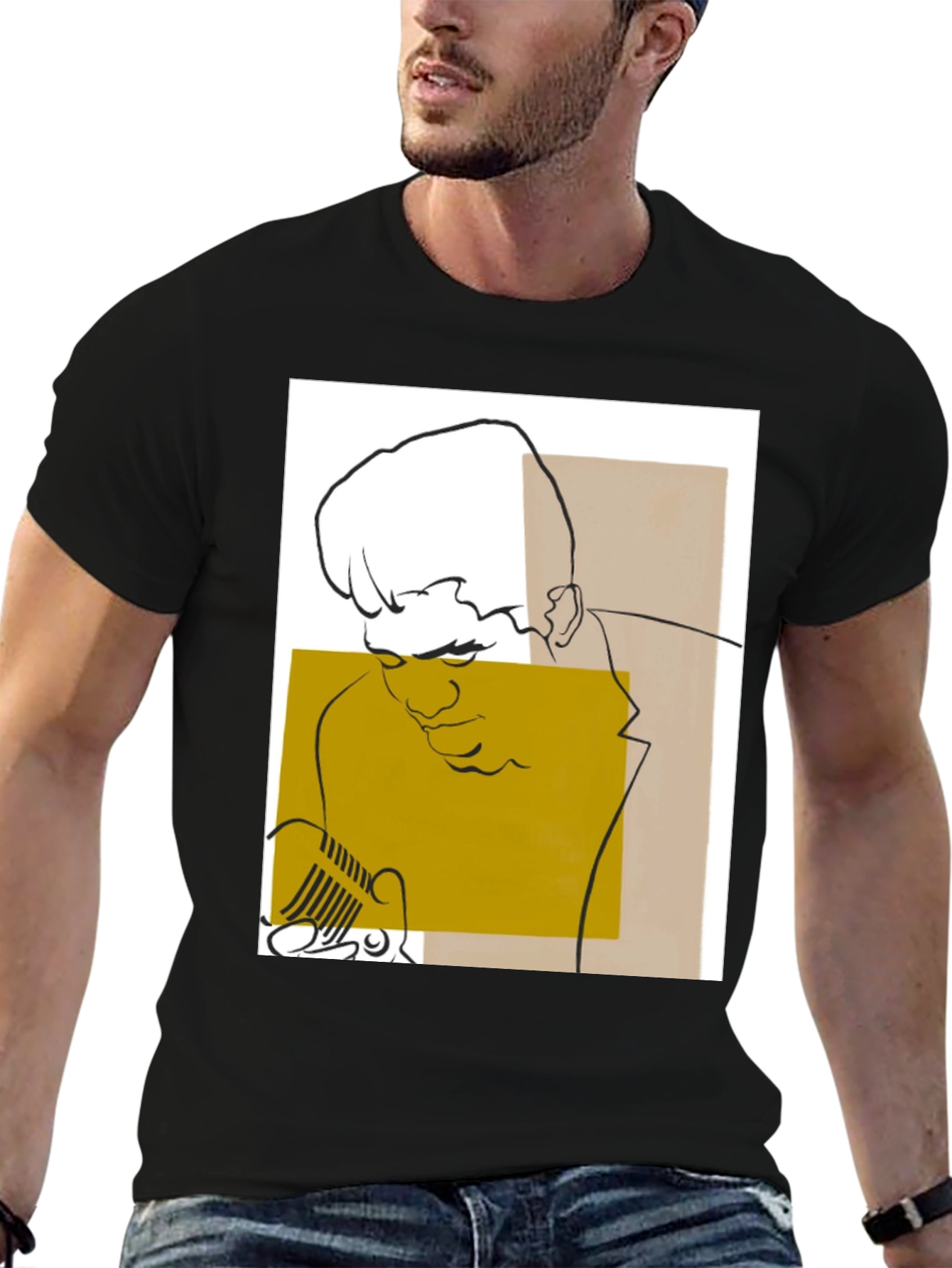 Abstract Singer Graphic Tee - Black Cotton T-Shirt