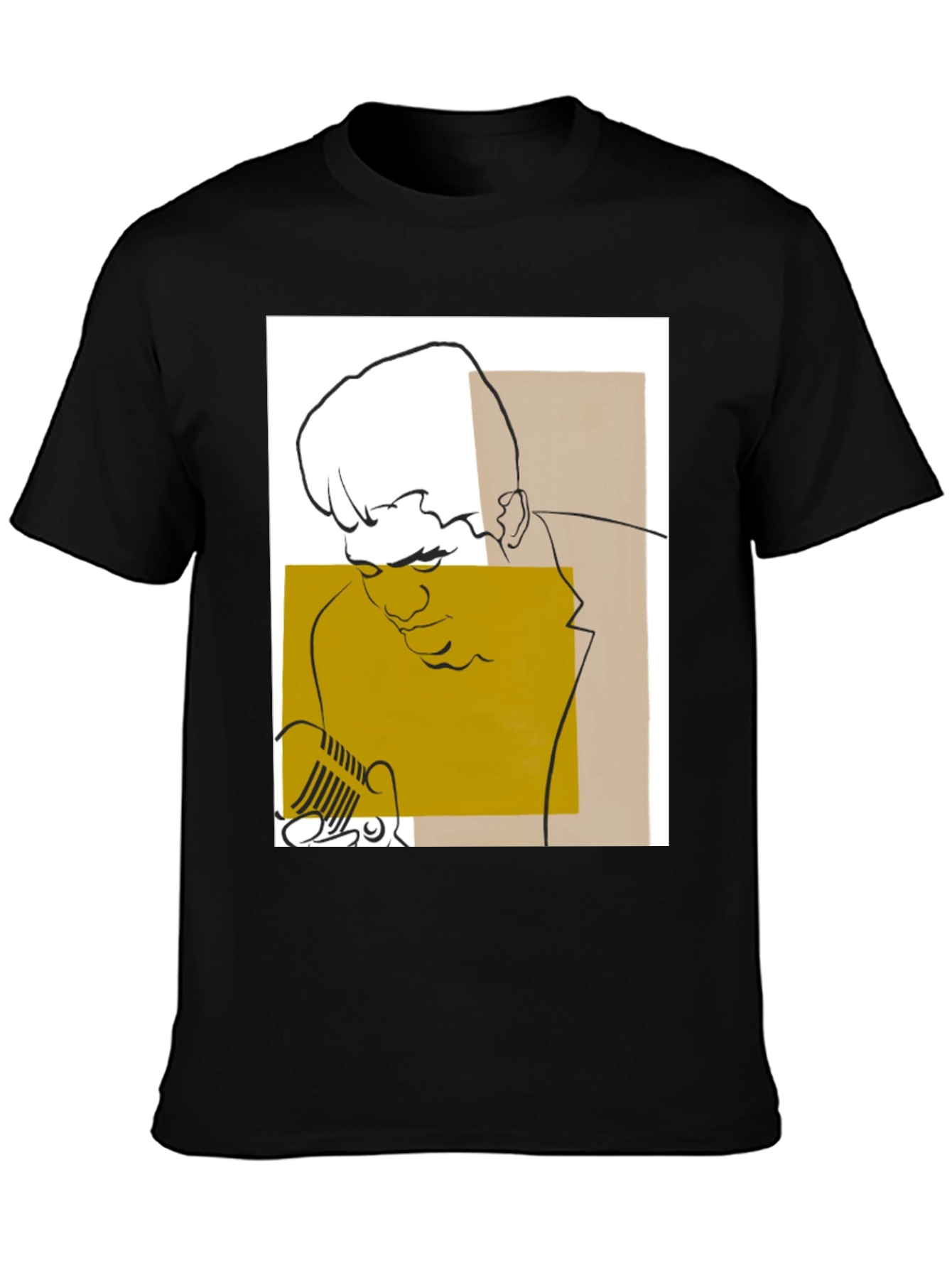 Abstract Singer Graphic Tee - Black Cotton T-Shirt
