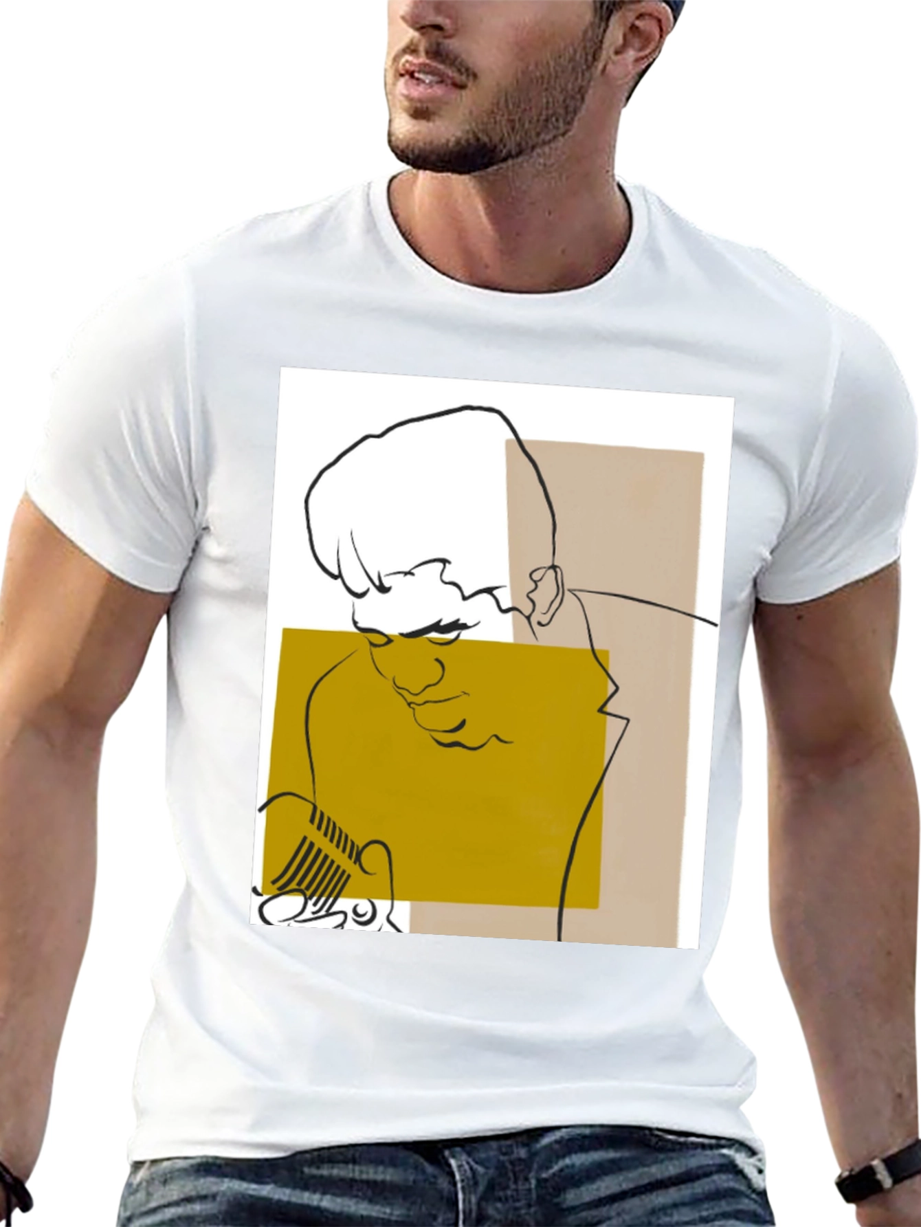 Abstract Singer Graphic Tee - Black Cotton T-Shirt