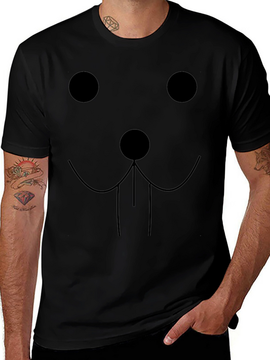 Funny Minimalist Face Graphic Tee - Black Crewneck Shirt