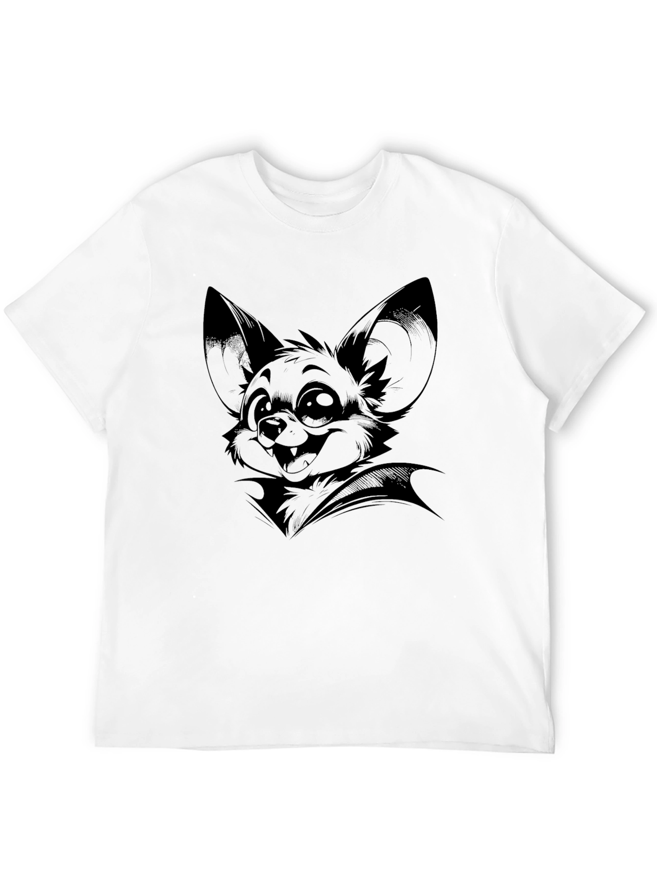 Bat Cartoon Graphic Tee - Black Cotton Blend