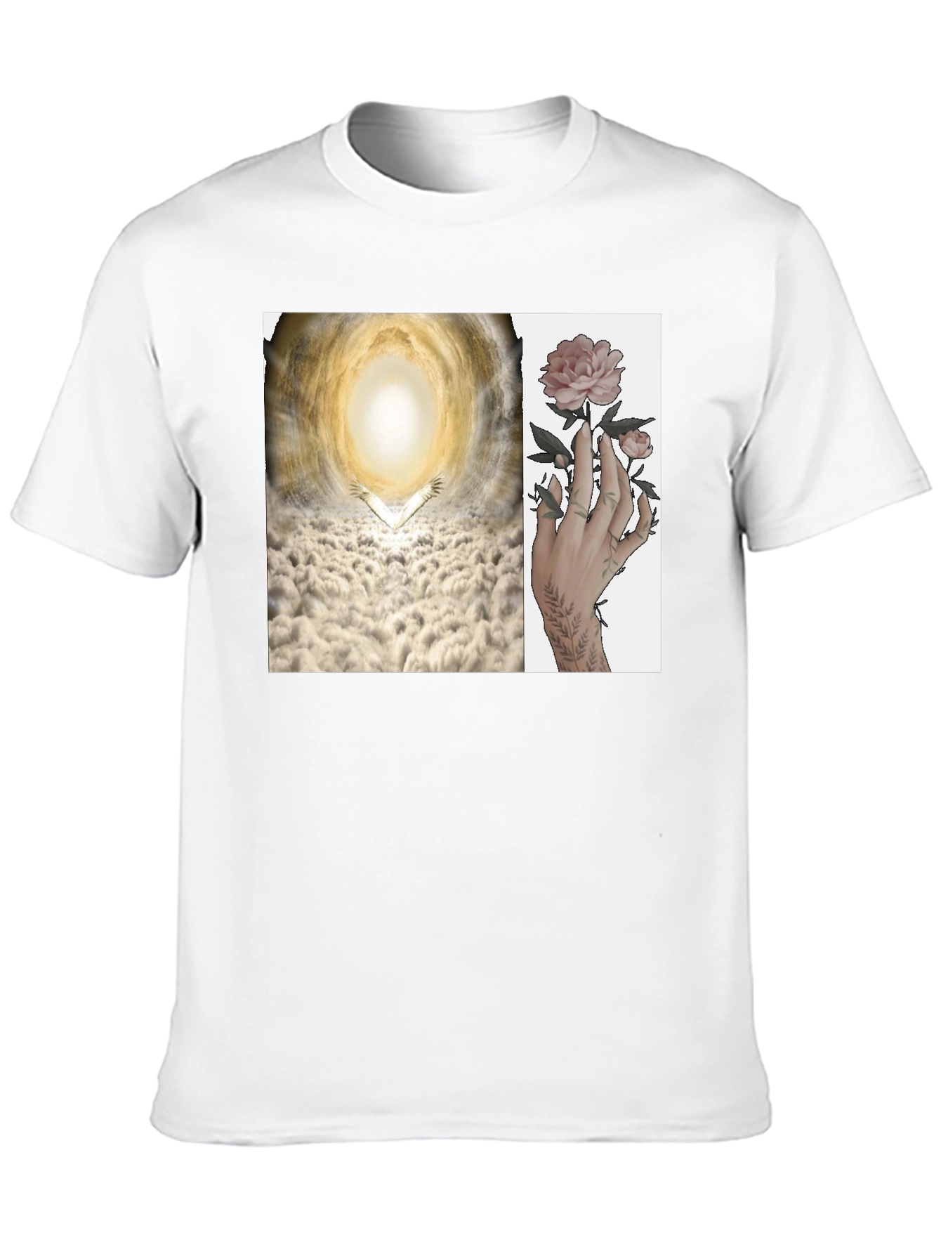 Artistic T-Shirt with Heaven and Floral Hand Design
