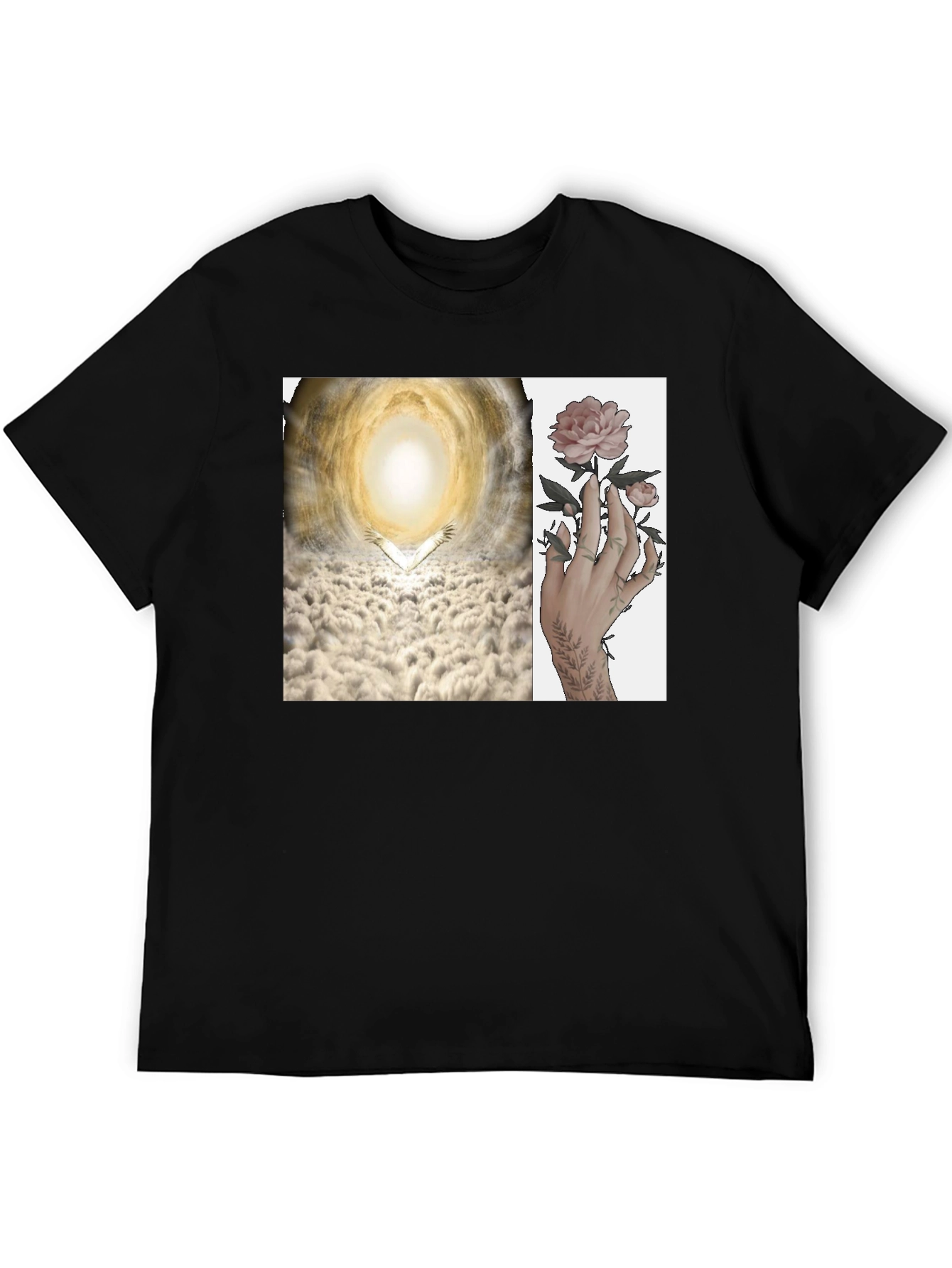 Artistic T-Shirt with Heaven and Floral Hand Design