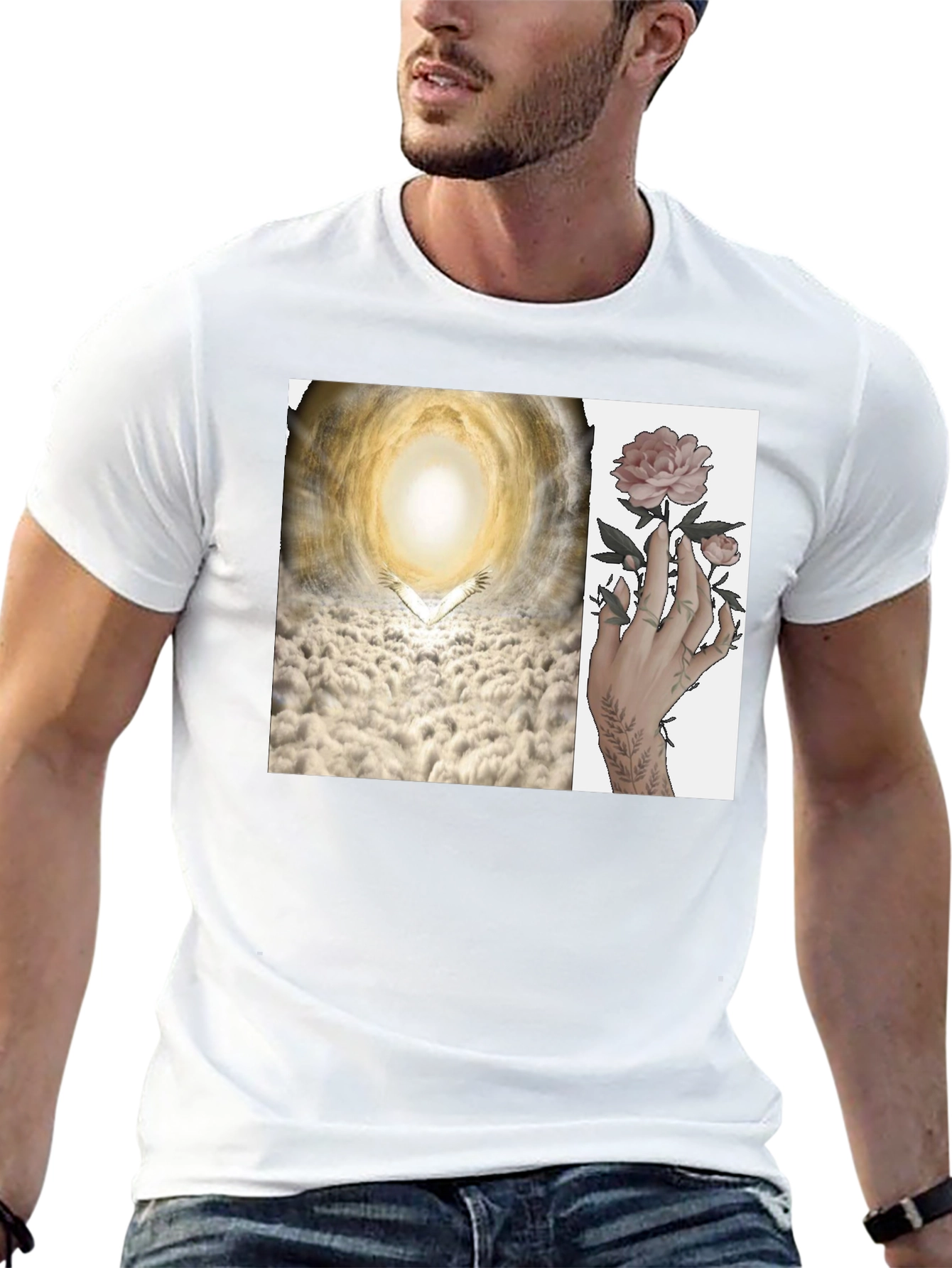 Artistic T-Shirt with Heaven and Floral Hand Design