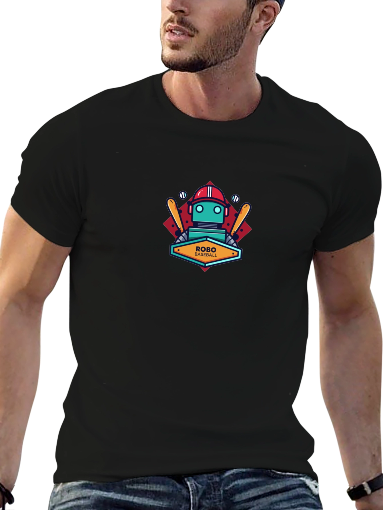 Robo Baseball Graphic T-Shirt - Cool Robot Design