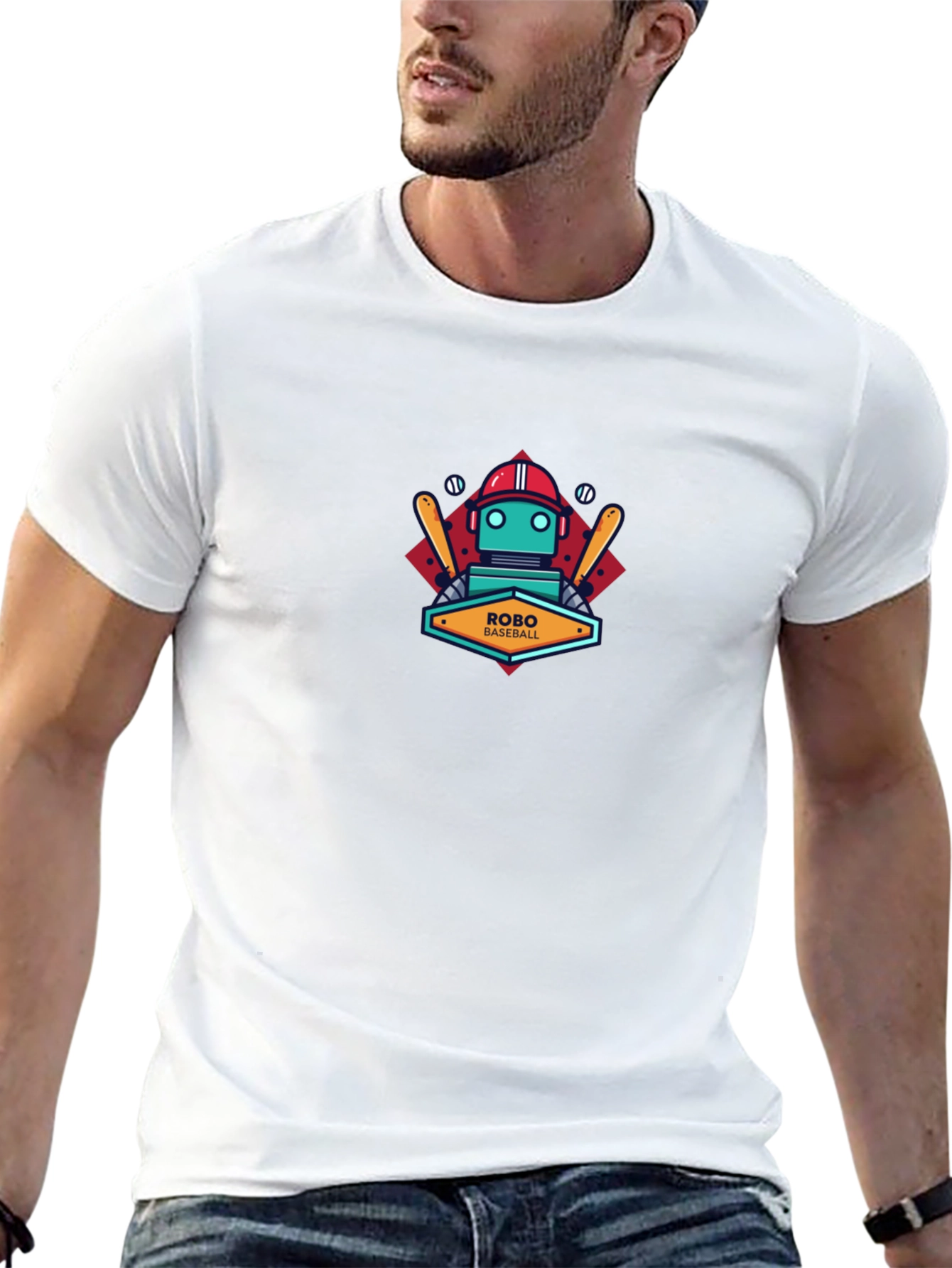 Robo Baseball Graphic T-Shirt - Cool Robot Design