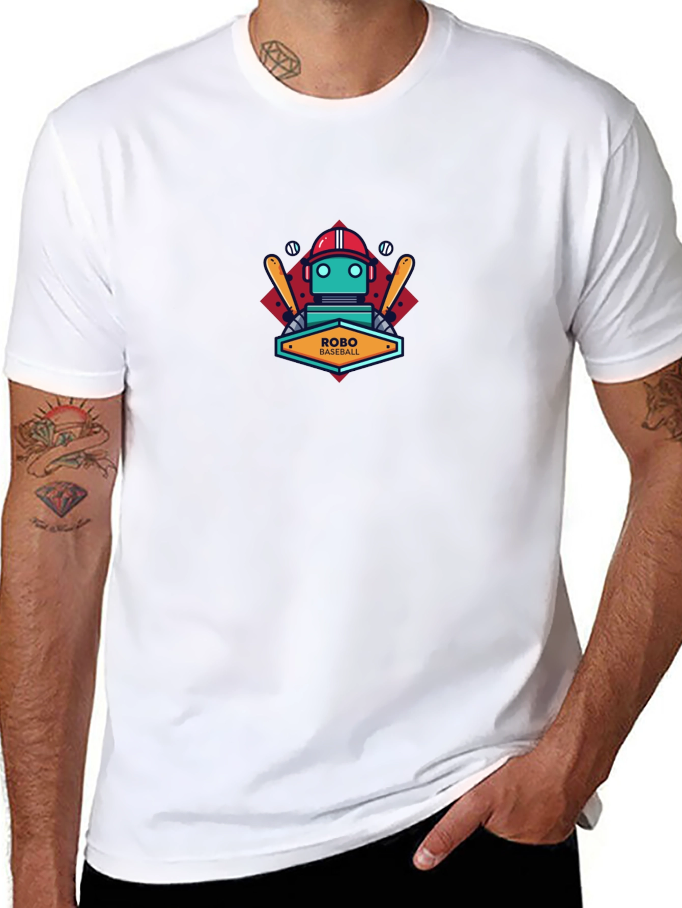 Robo Baseball Graphic T-Shirt - Cool Robot Design