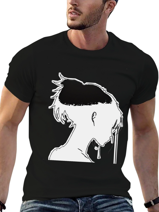 Anime Silhouette Graphic T-Shirt - Black Cotton Tee