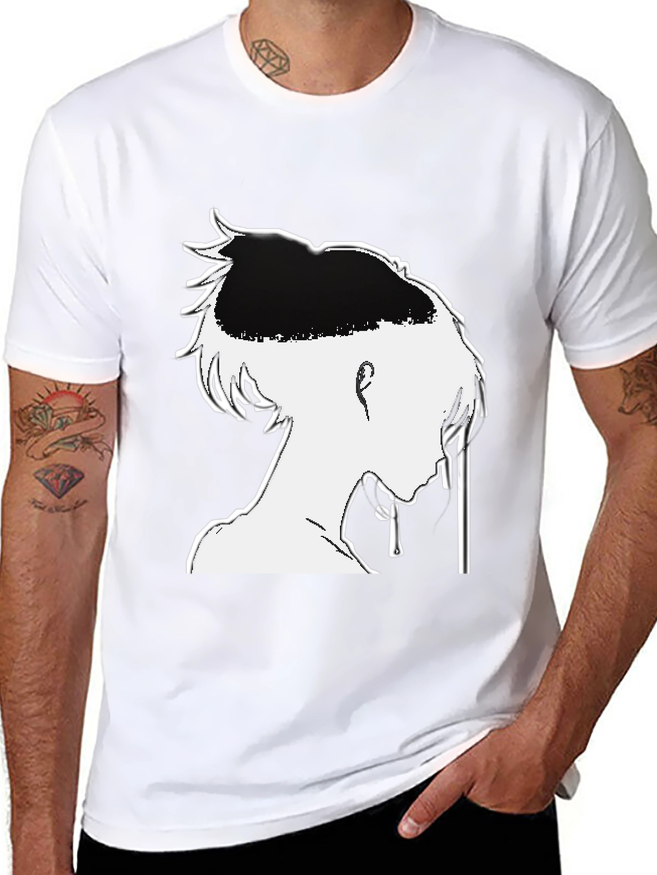 Anime Silhouette Graphic T-Shirt - Black Cotton Tee
