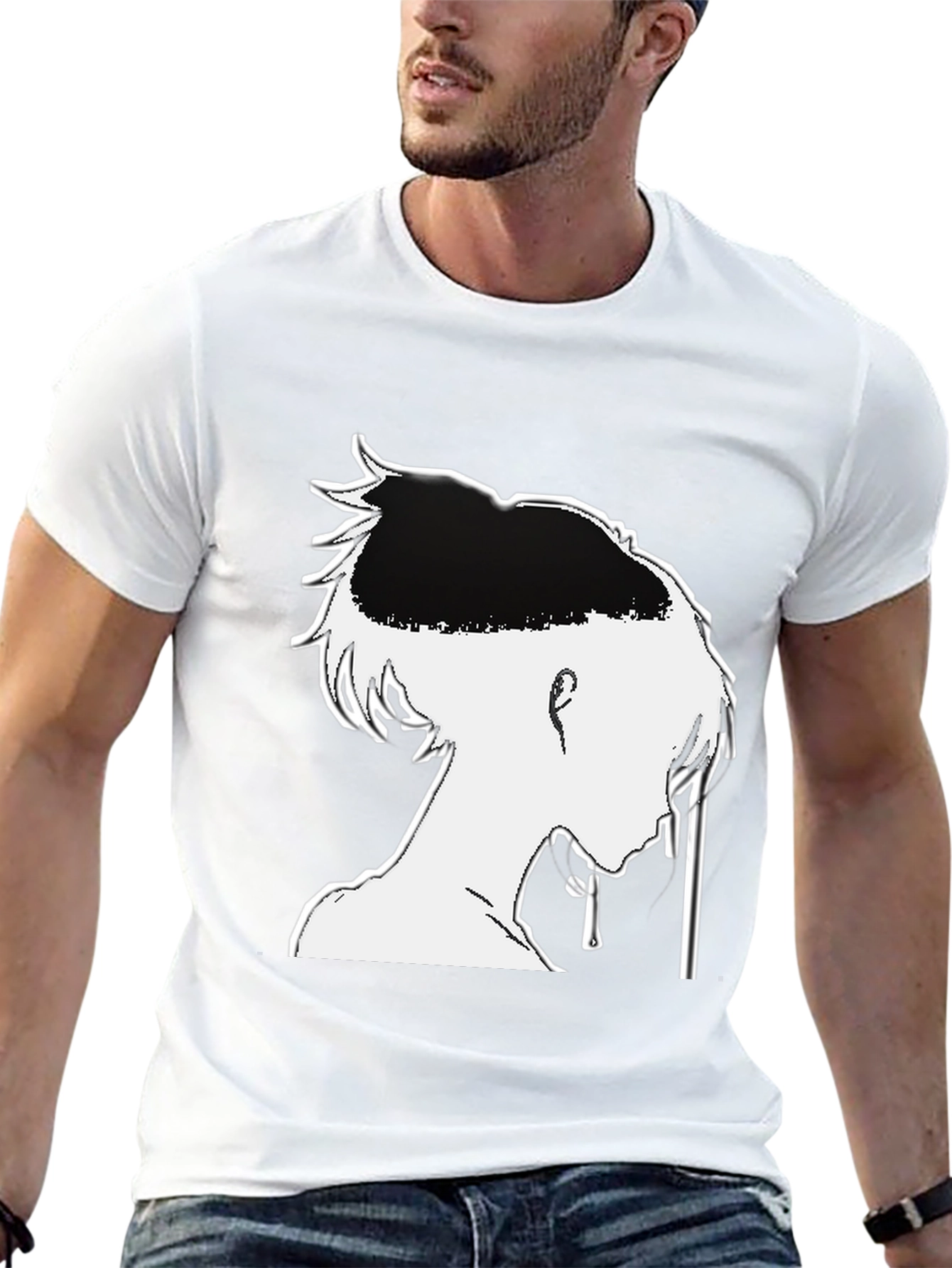 Anime Silhouette Graphic T-Shirt - Black Cotton Tee