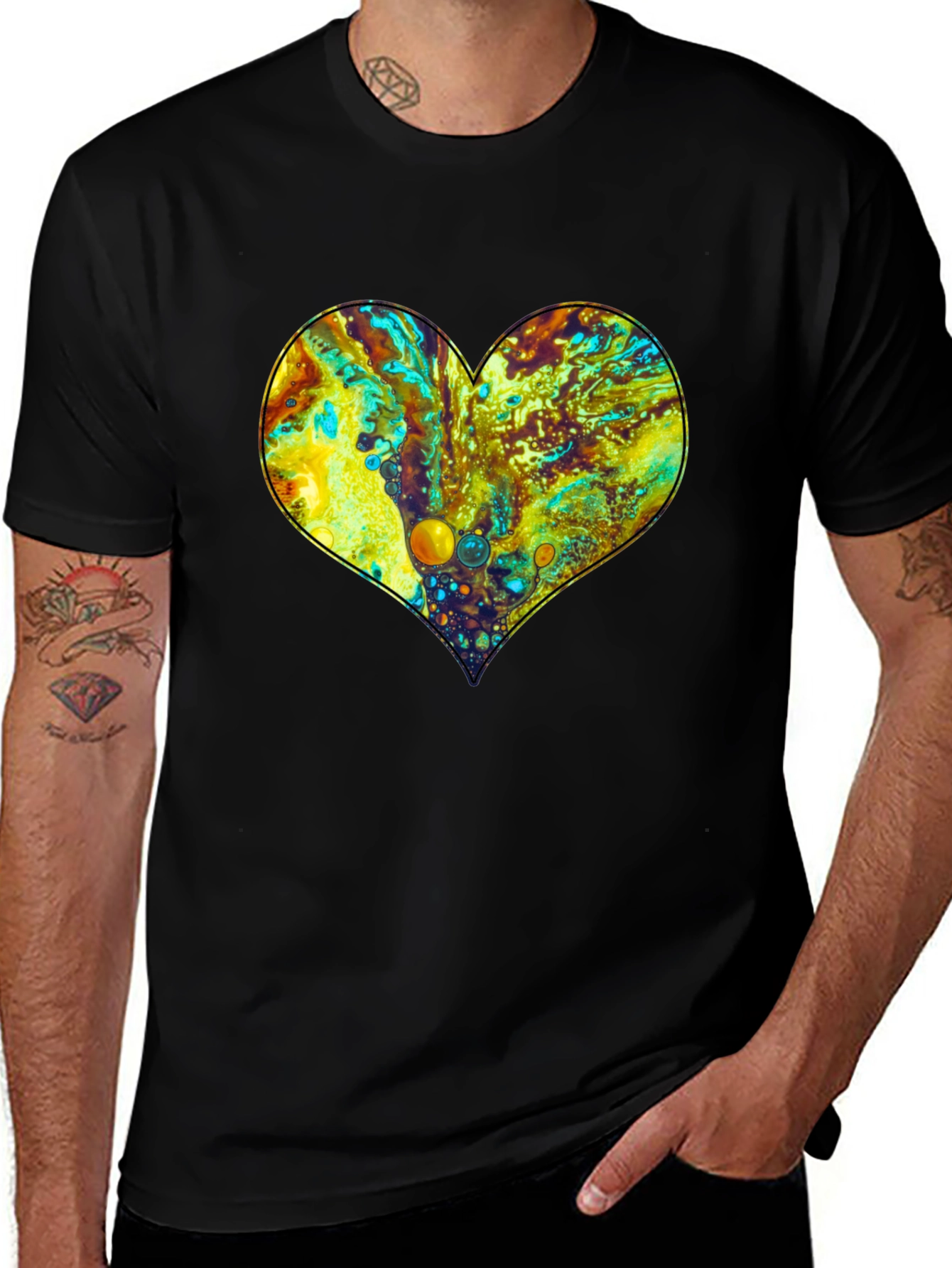 Fluid Art Heart Black T-Shirt