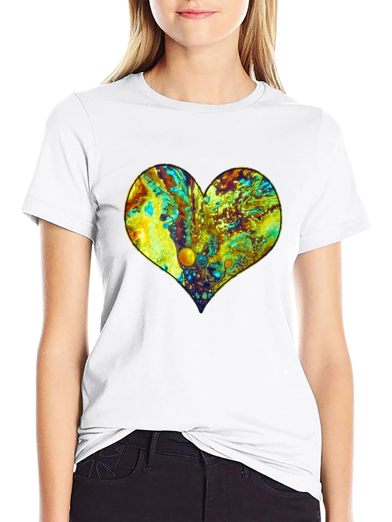 Fluid Art Heart Black T-Shirt