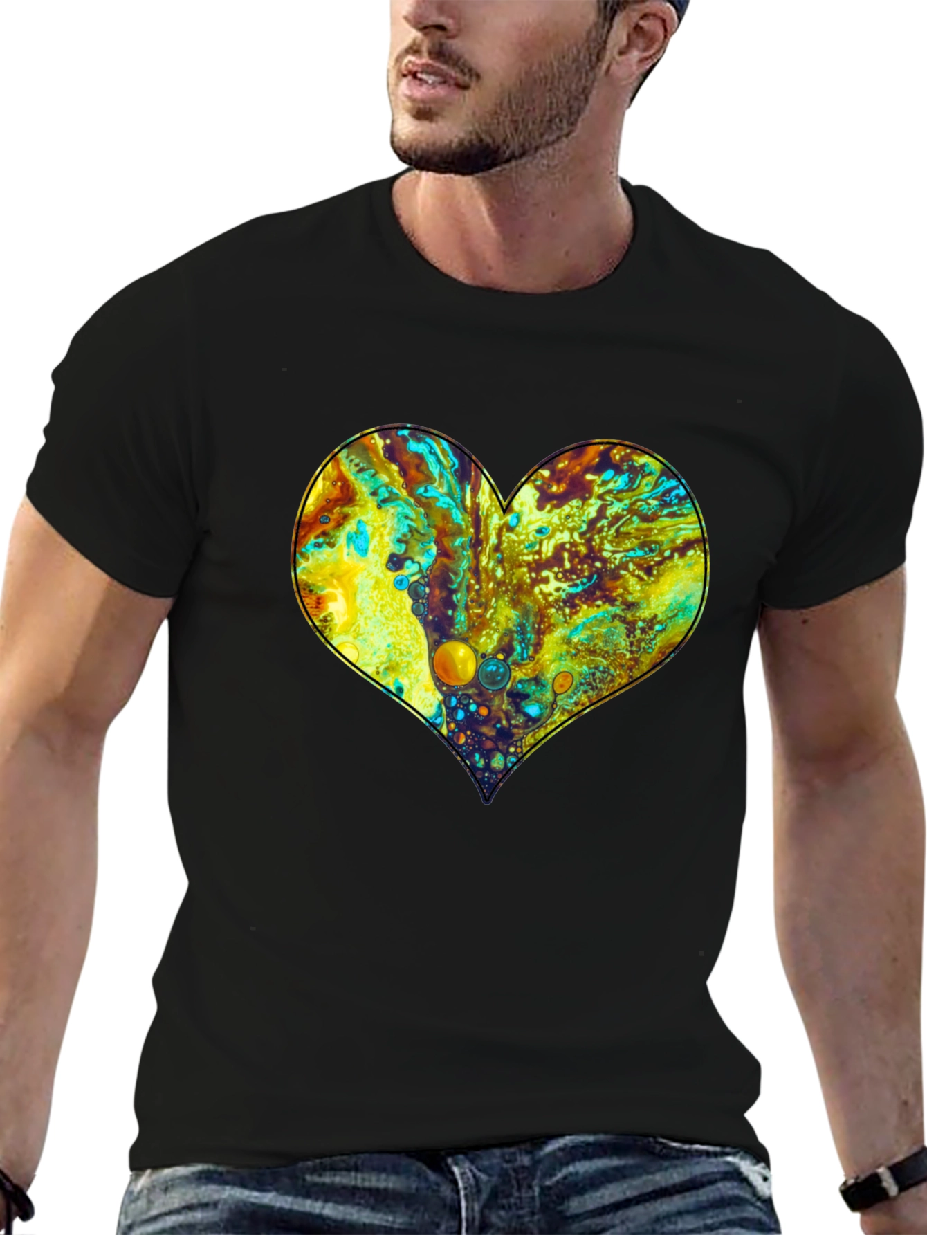 Fluid Art Heart Black T-Shirt