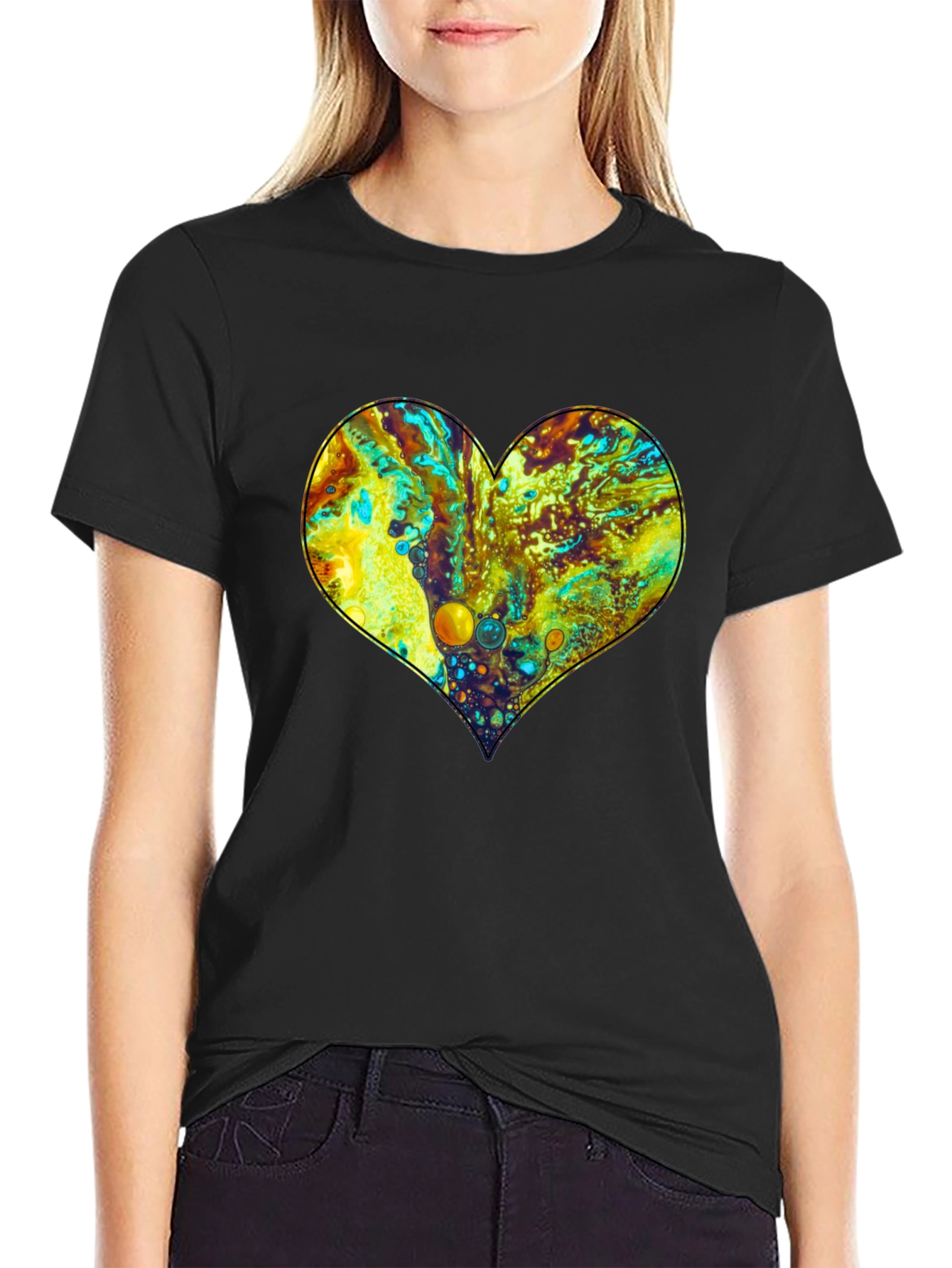 Fluid Art Heart Black T-Shirt