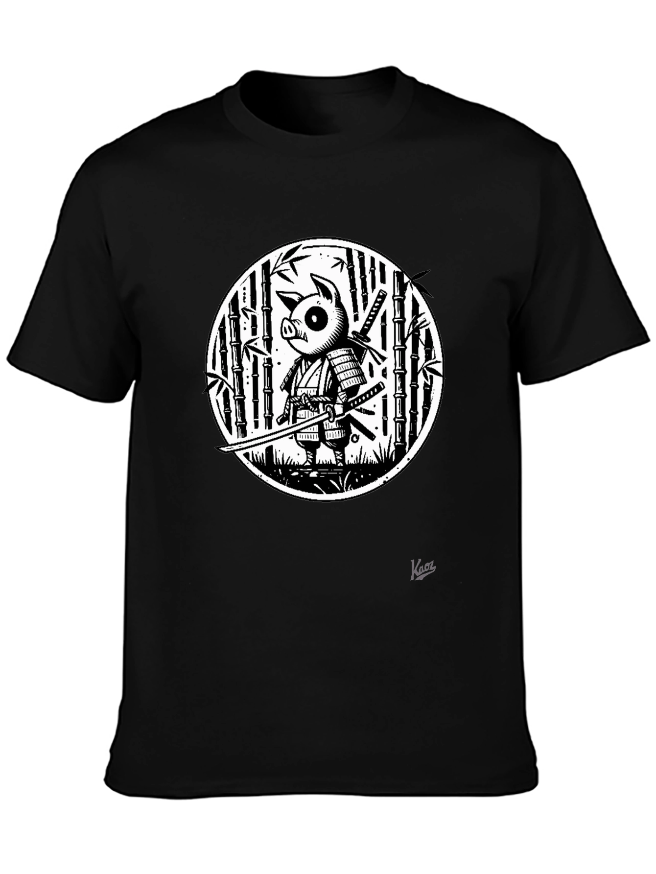 Pig Samurai Graphic Black T-Shirt - Unique Design
