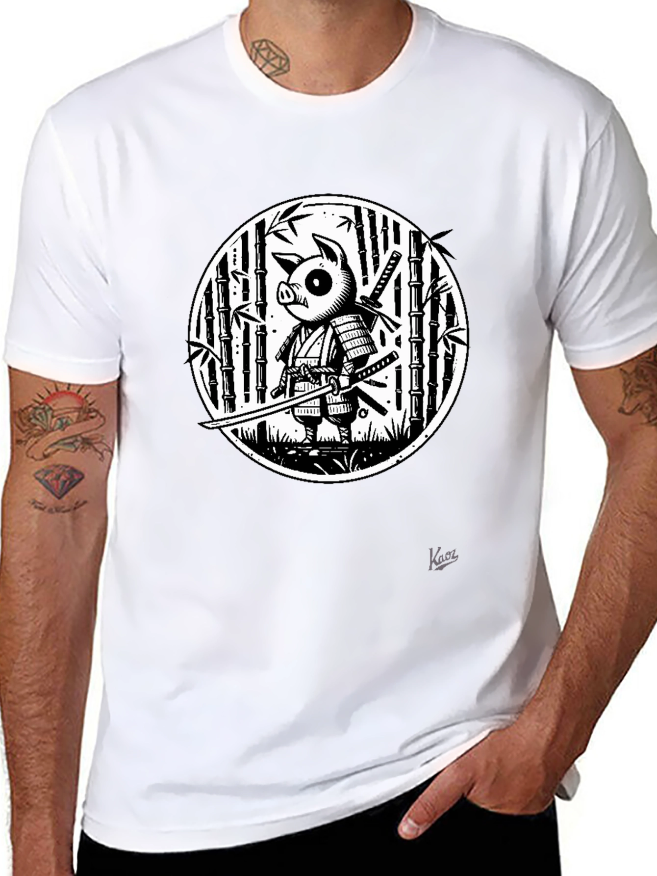 Pig Samurai Graphic Black T-Shirt - Unique Design