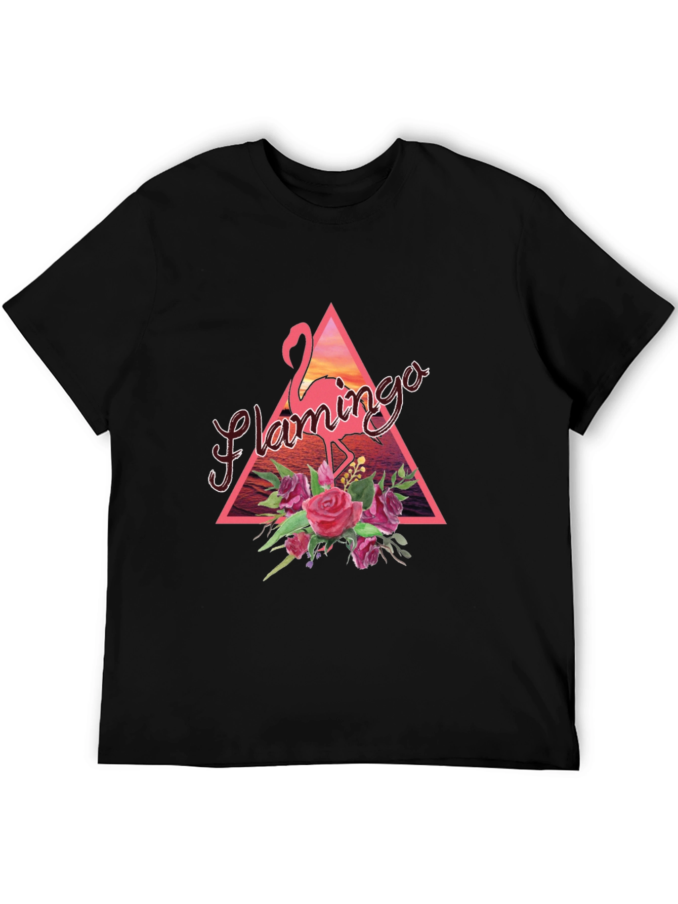 Flamingo Floral Graphic Tee - Black
