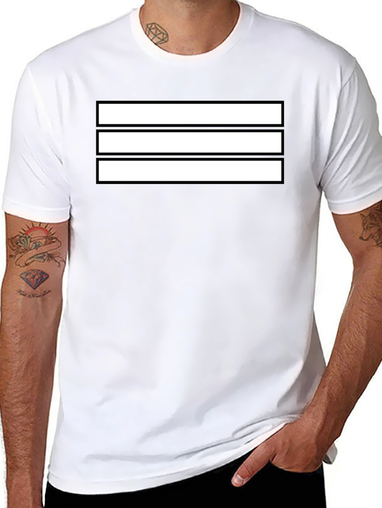 Mens Black T-Shirt with White Stripes Graphic Print