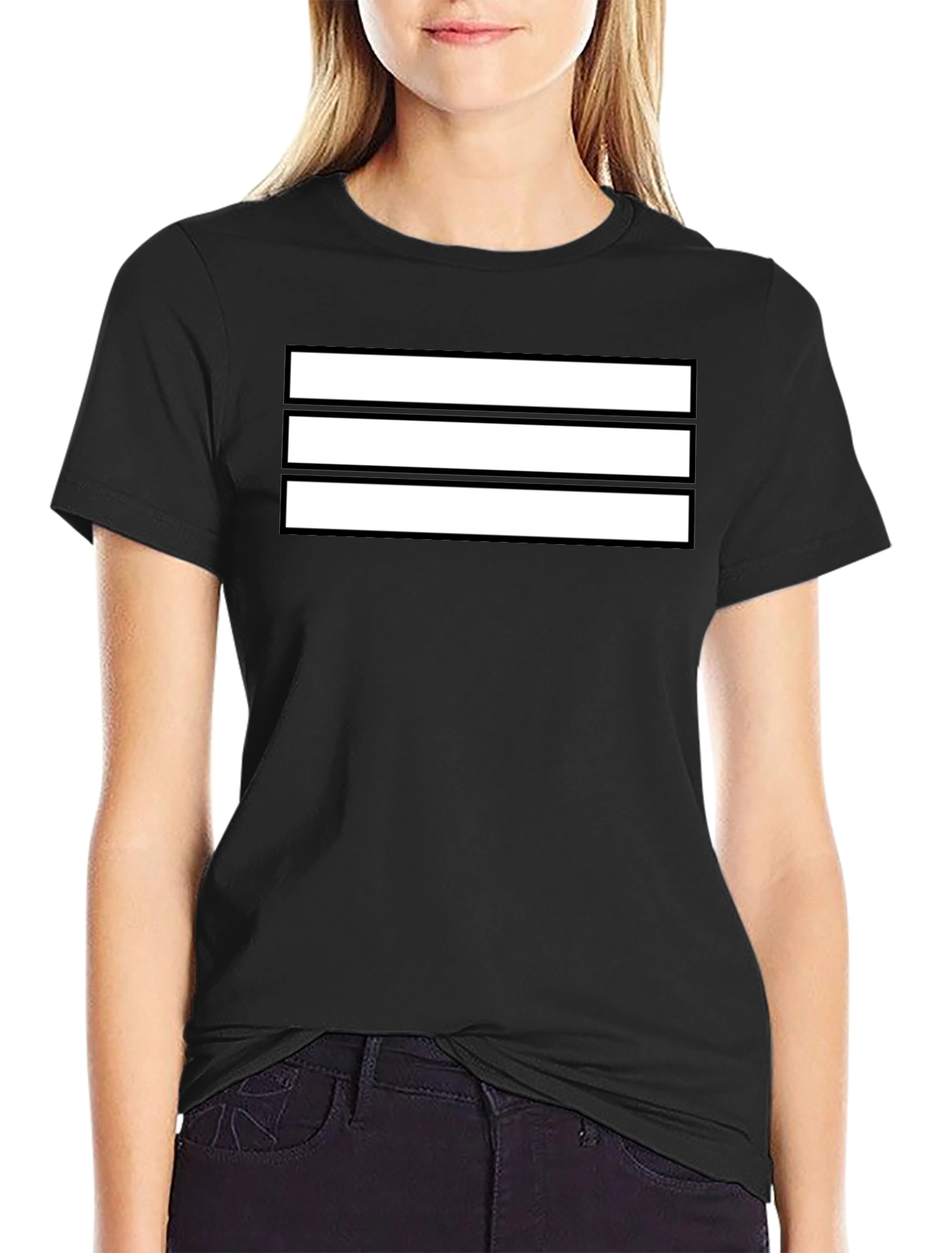 Mens Black T-Shirt with White Stripes Graphic Print