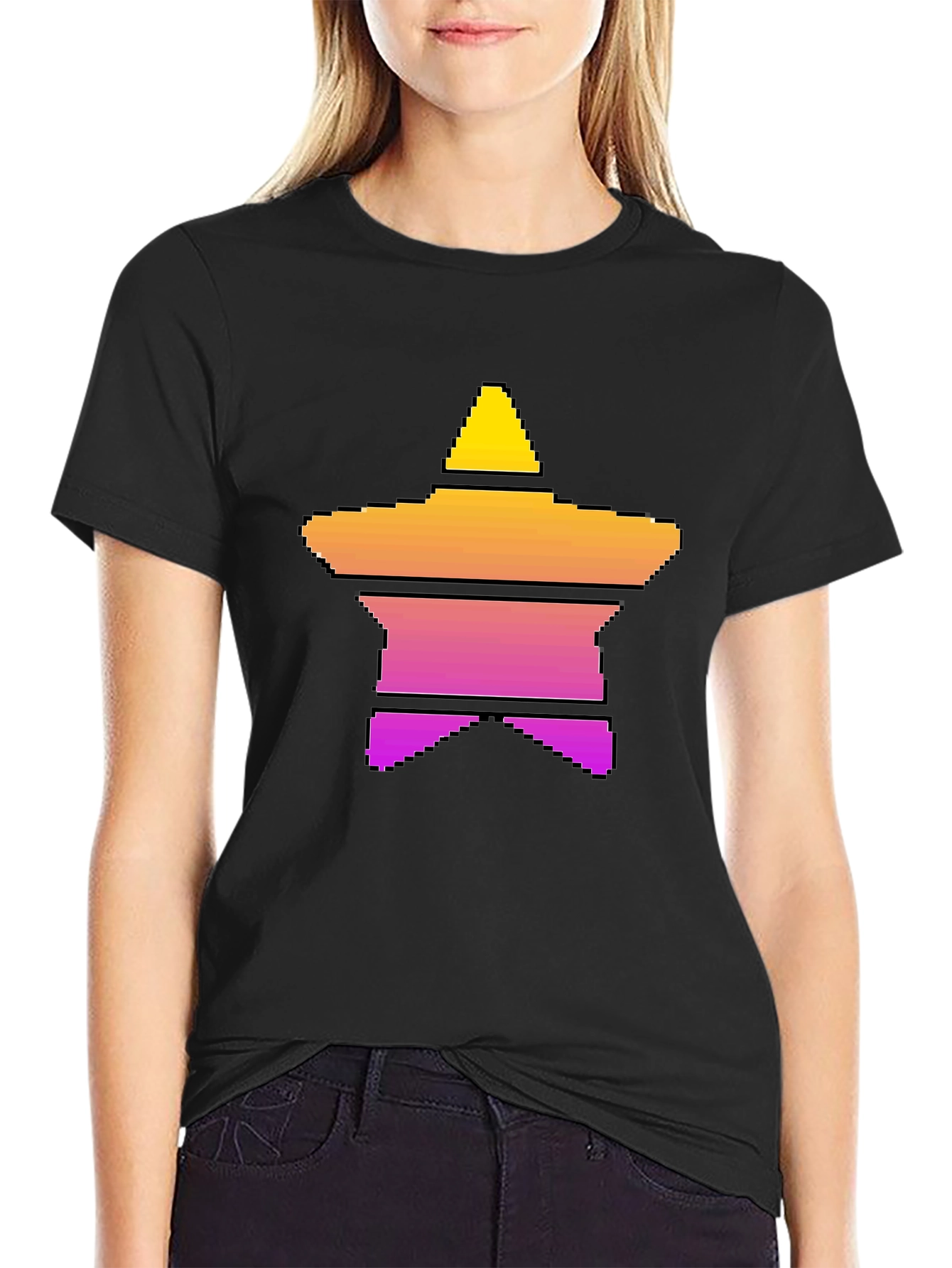 Retro Pixel Star T-Shirt - Stylish Black Tee