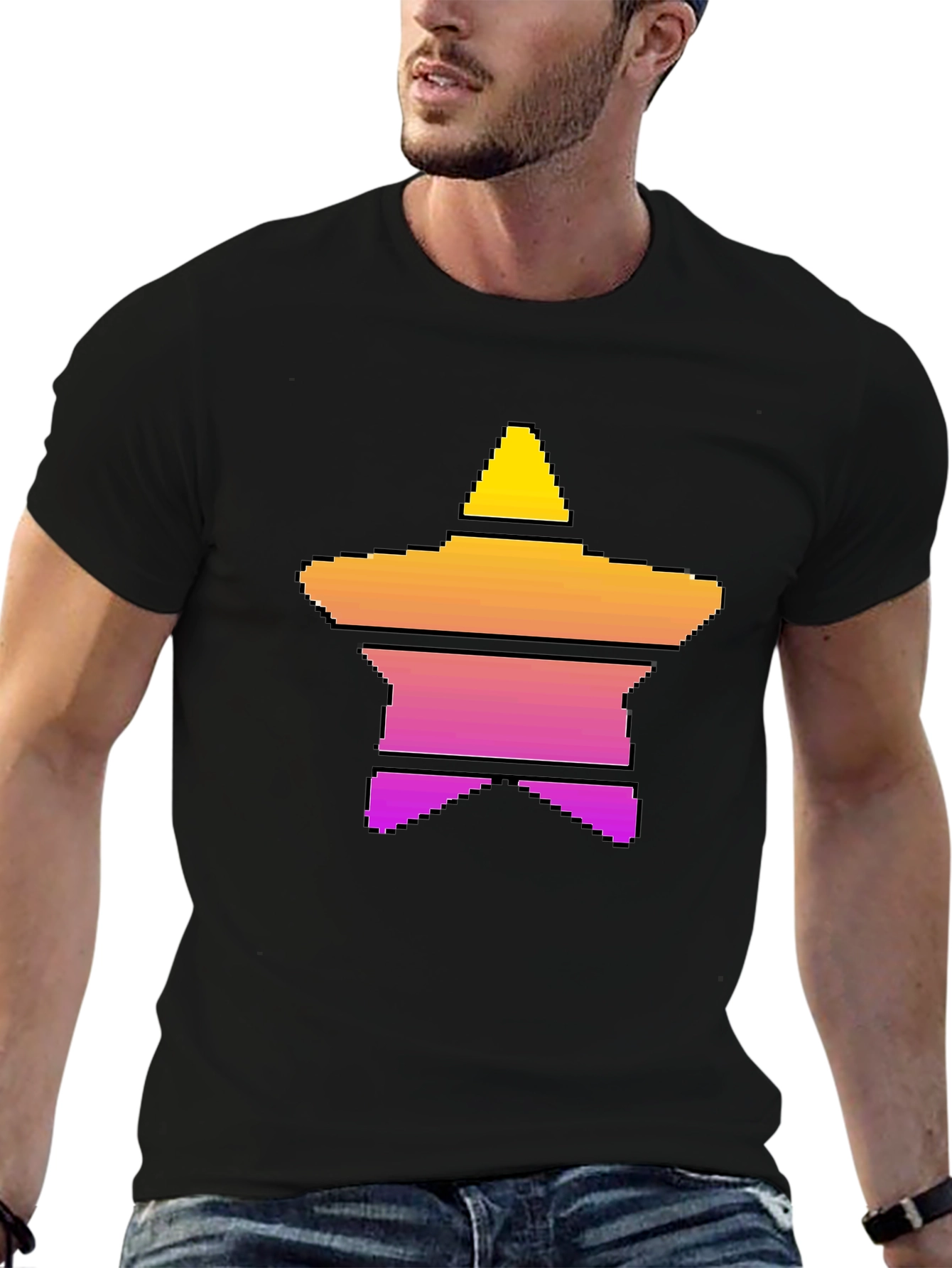 Retro Pixel Star T-Shirt - Stylish Black Tee