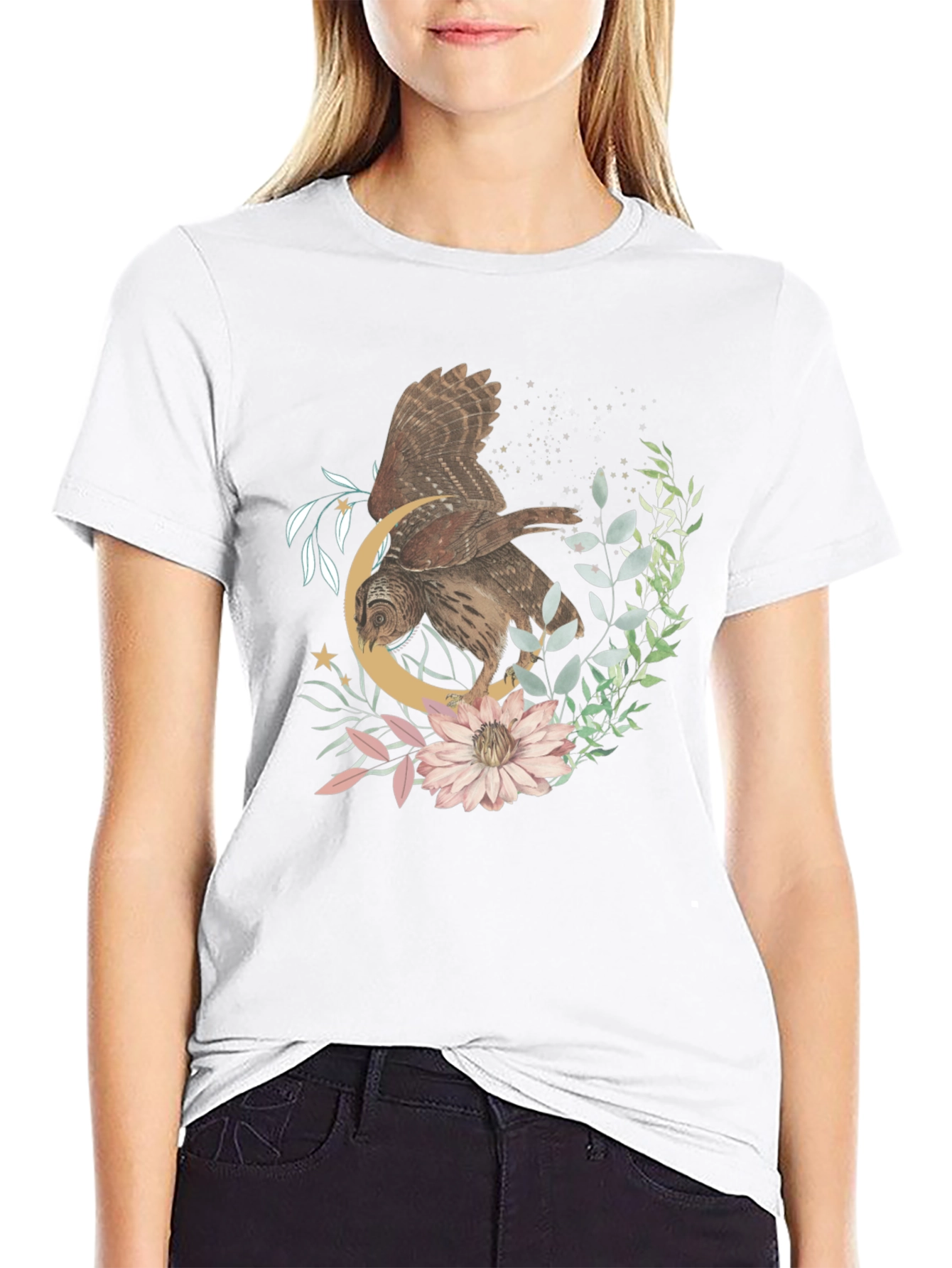 Owl & Crescent Moon Graphic Tee