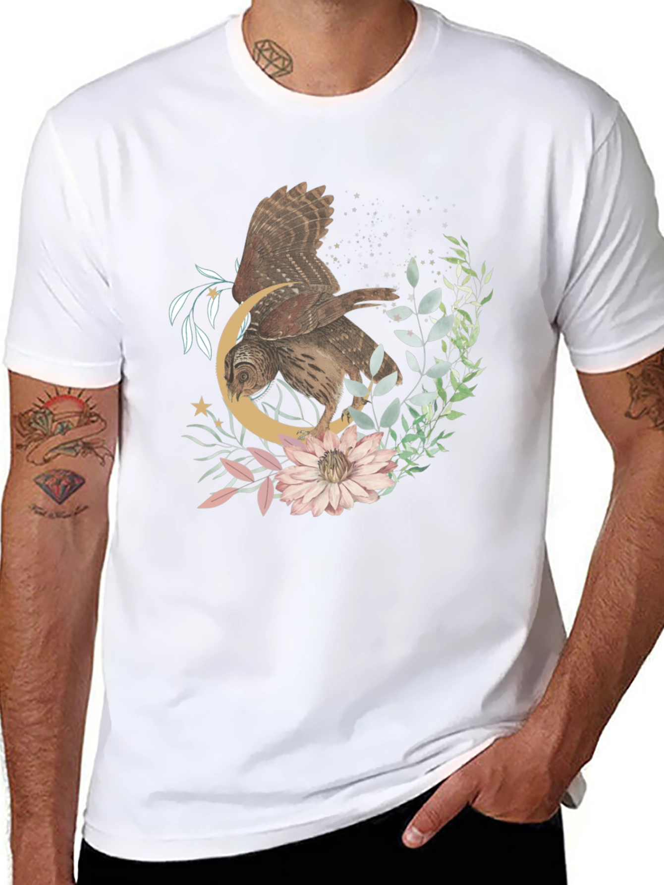 Owl & Crescent Moon Graphic Tee