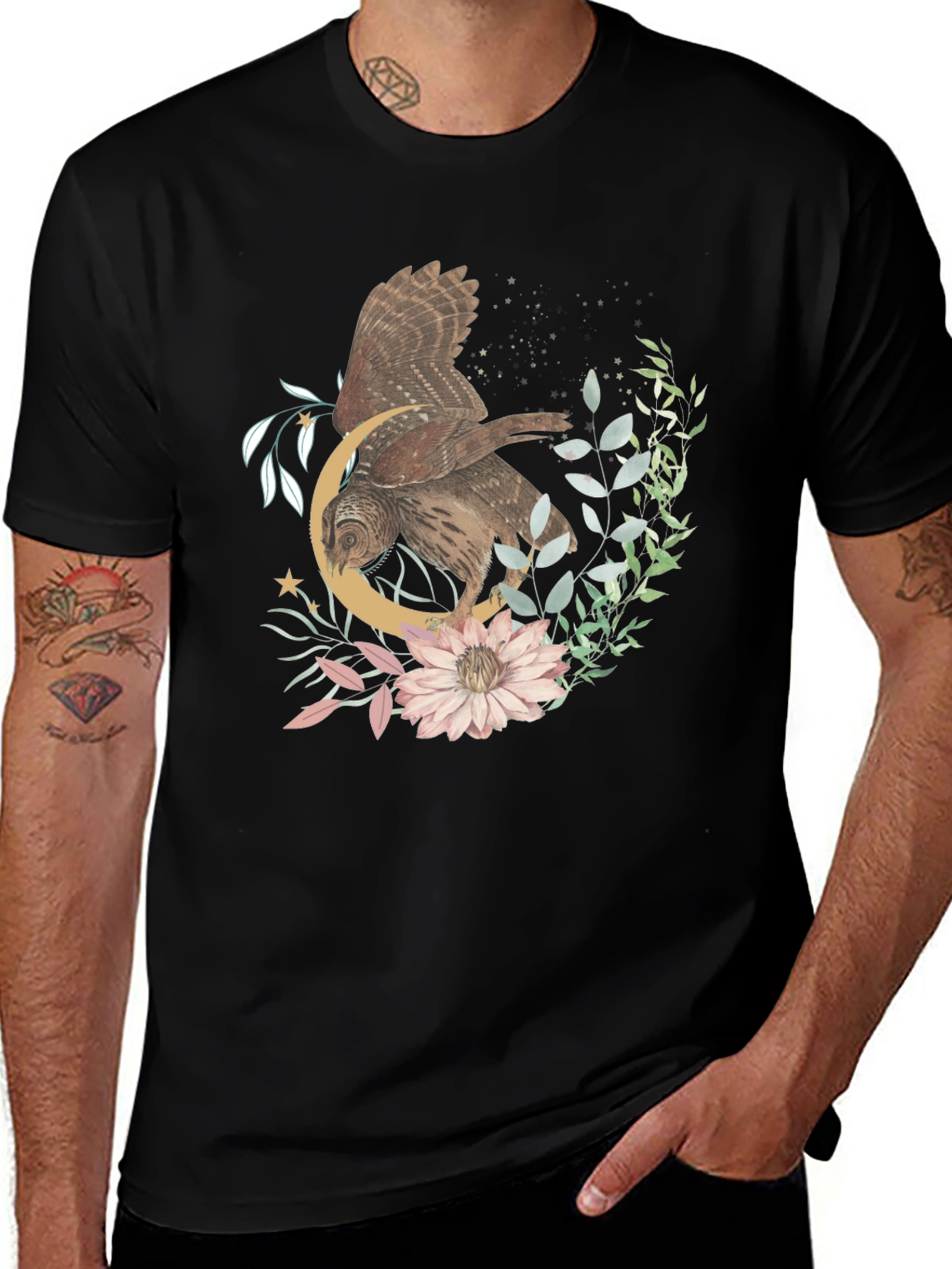 Owl & Crescent Moon Graphic Tee