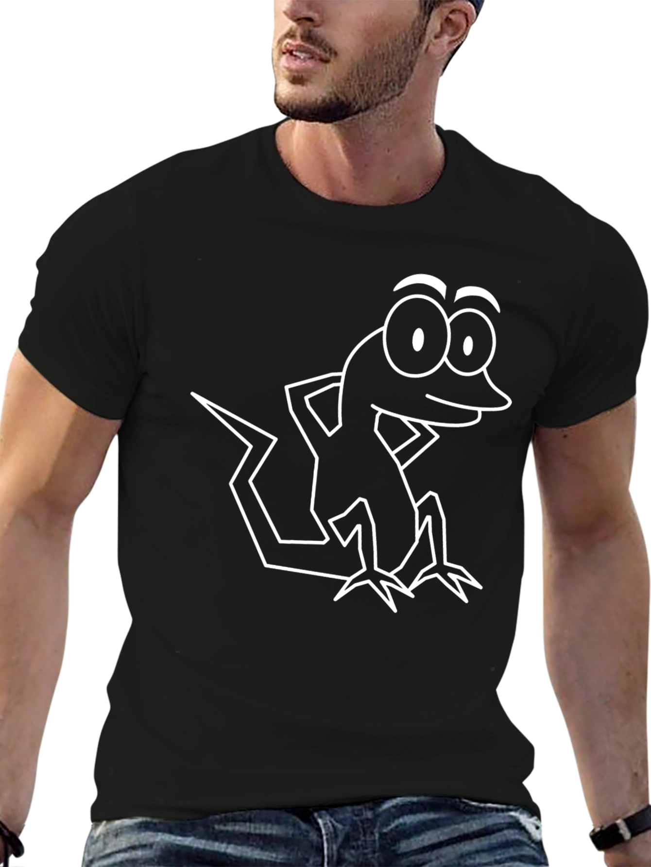 Cartoon Lizard Graphic T-Shirt - Black Cotton Tee