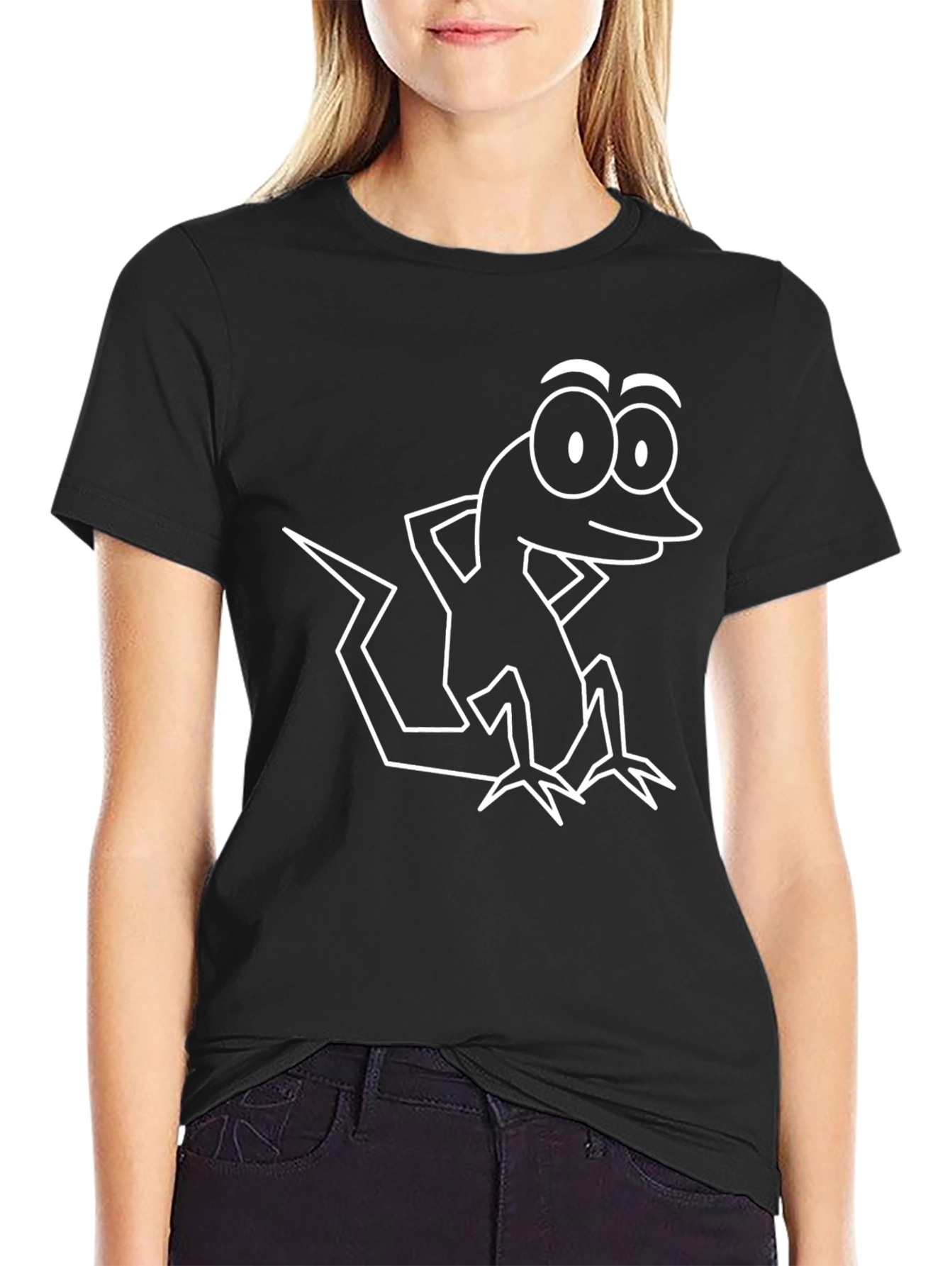 Cartoon Lizard Graphic T-Shirt - Black Cotton Tee