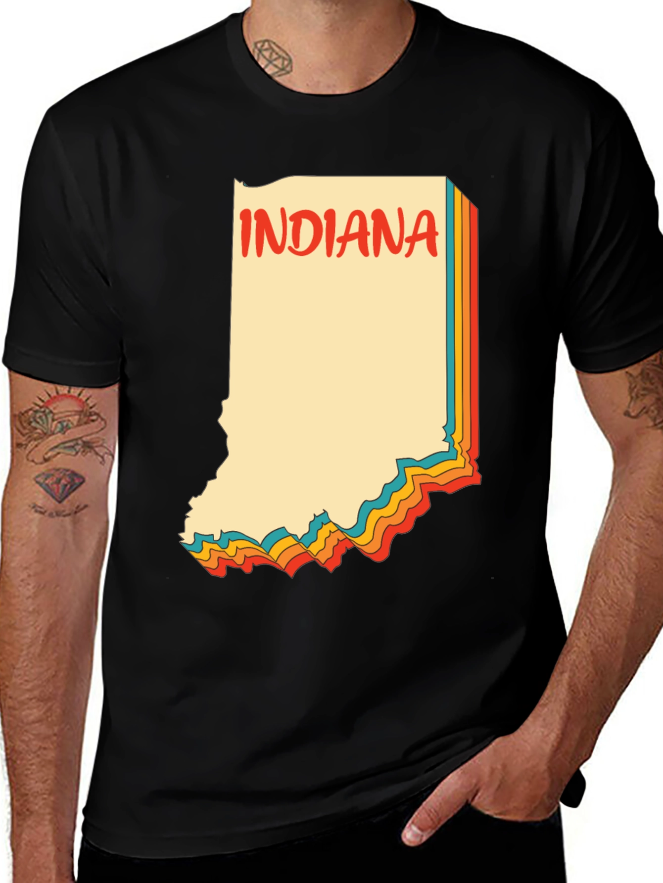 Retro Indiana State Graphic Tee - Black