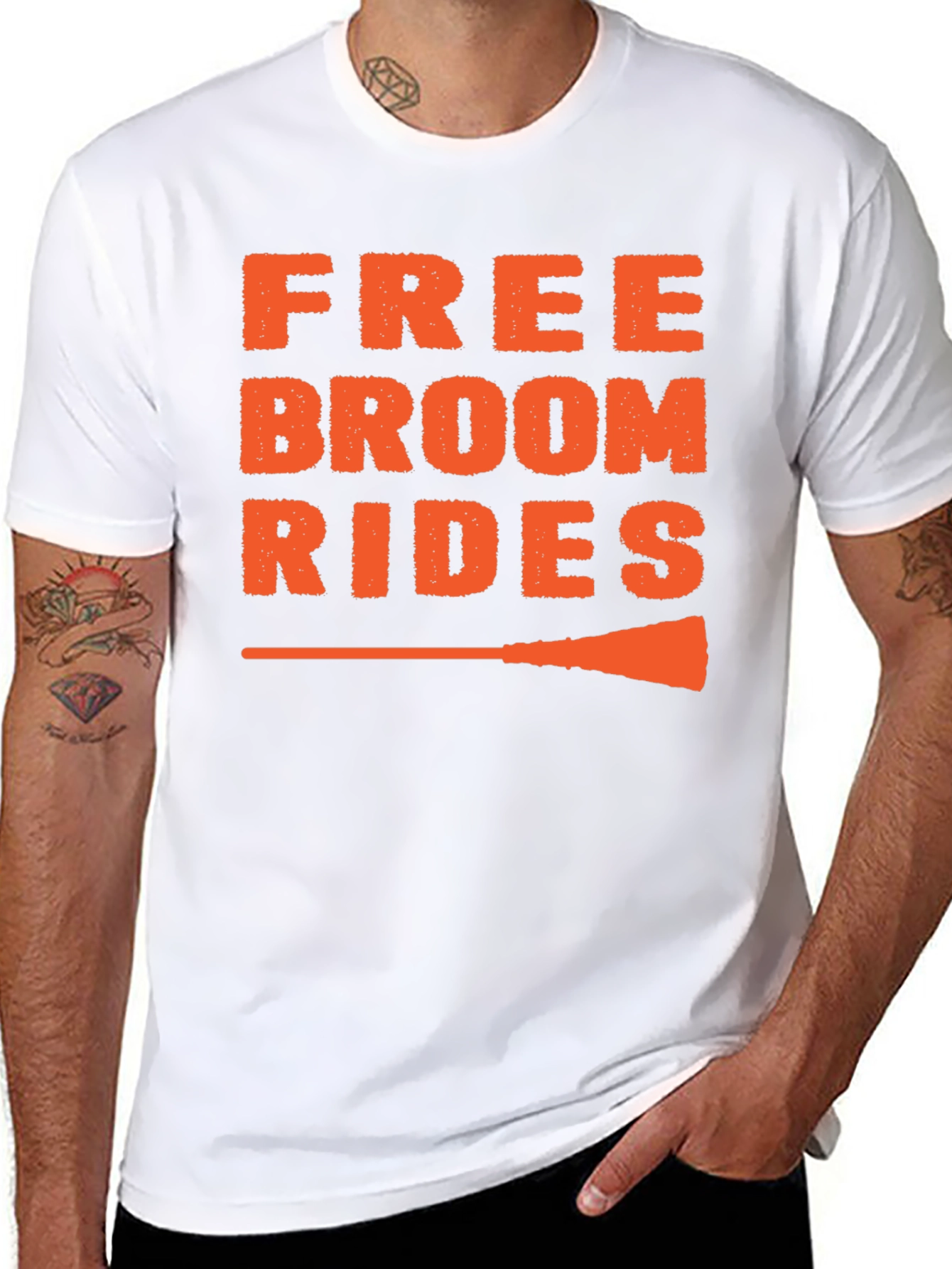 Free Broom Rides Graphic Tee - Halloween Fun